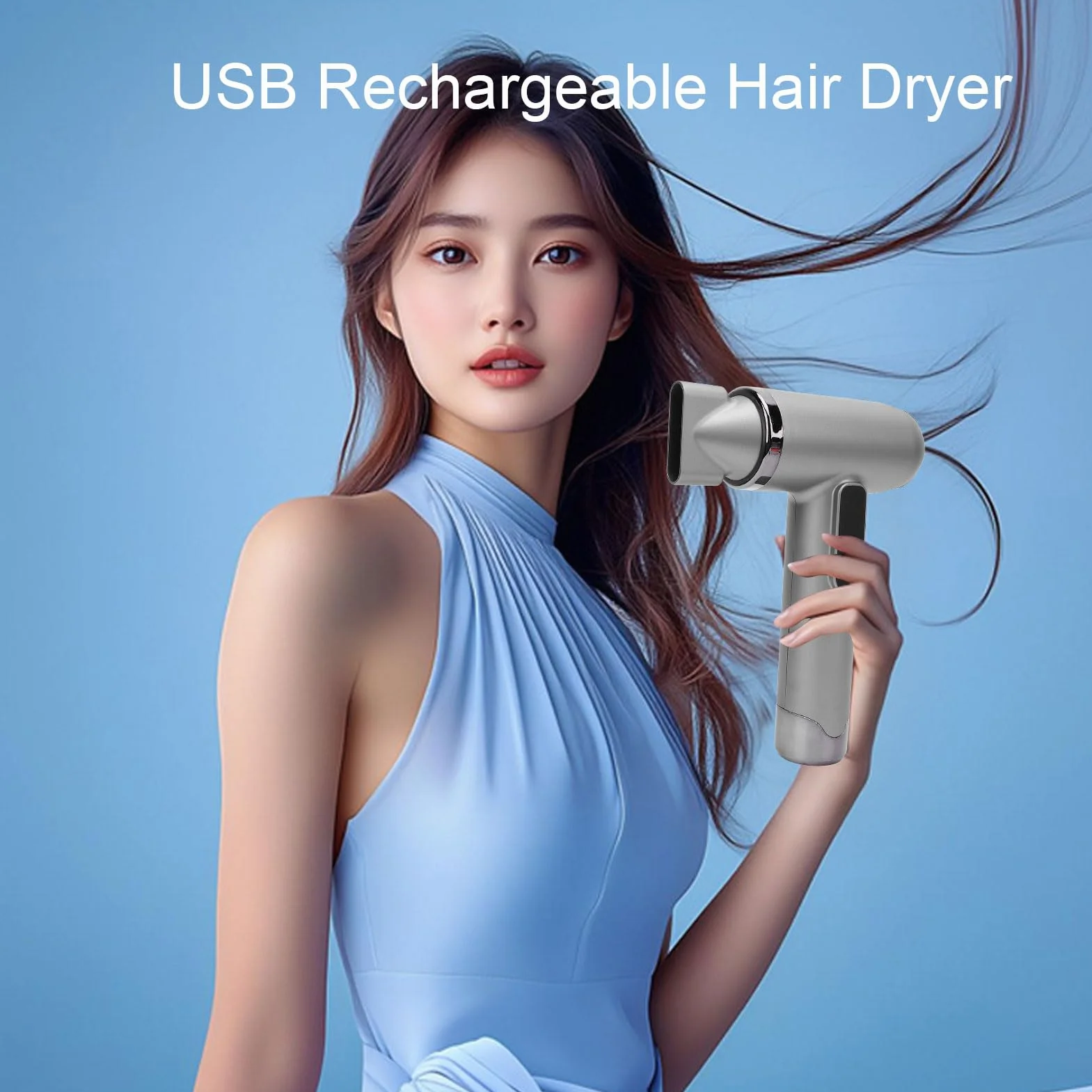 Secador de Pelo Inalámbrico, Secador de Pelo Portátil de 200W 100000RPM, Secador de Pelo de Viaje Recargable por USB de 15000mAh para Dormitorio de Viaje en Casa (Enchufe de la UE)