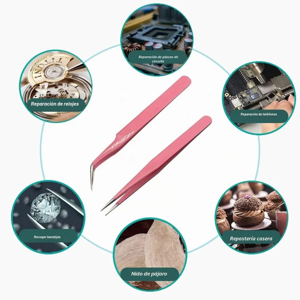 Pinzas para pestañas, 2 pinzas de extensión, punta puntiaguda, rectas y curvadas, de precisión