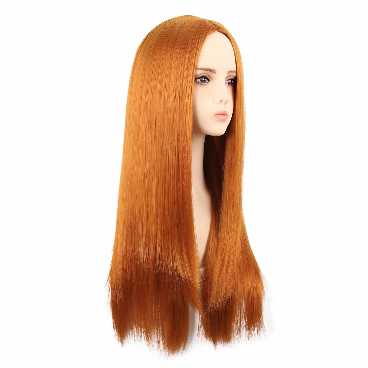 MapofBeauty Peluca larga 28 pulgadas 70 cm fibra de alta temperatura color naranja claro