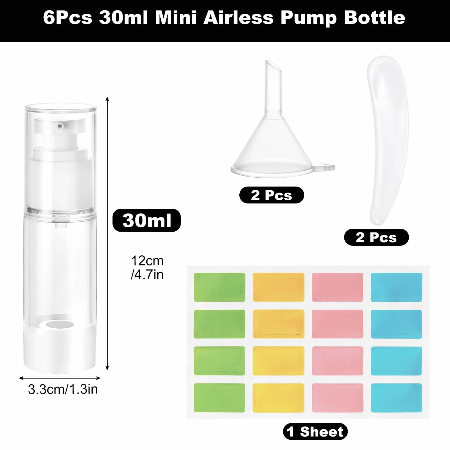 6 Piezas 30ml Botellas de Loción al Vacío, Bote Airless Dispensador de Bomba con Espátula