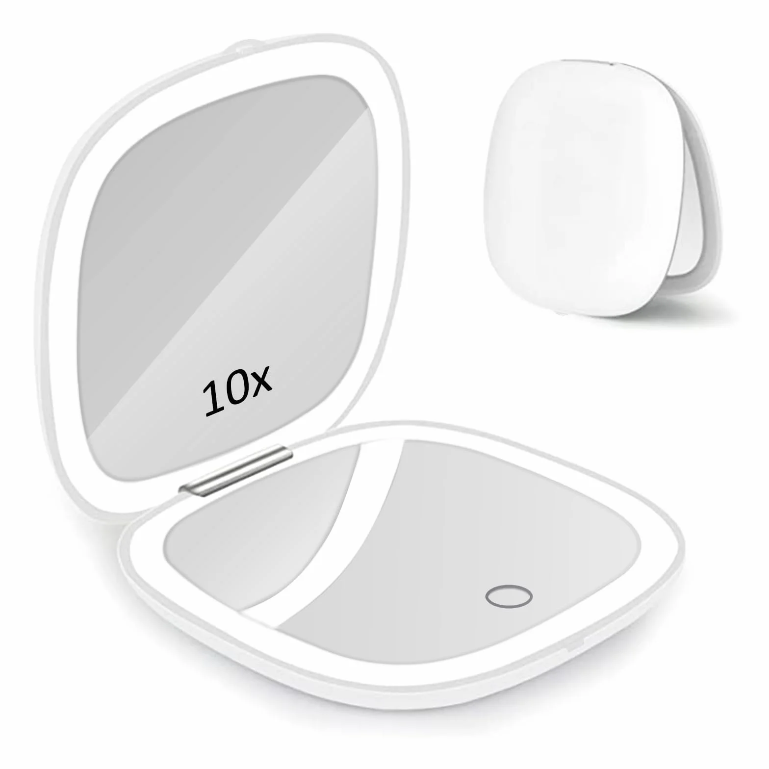 Espejo de Maquillaje LED Compacto Magnificado 1X 10X Carga USB Plegable Doble Cara
