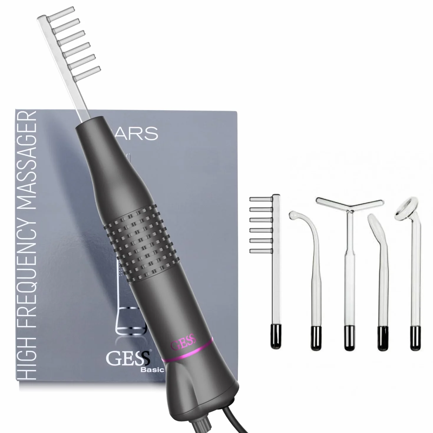 GESS Dars Dispositivo Alta Frecuencia 5 en 1 para Cabello y Rostro, Máquina con 5 Electrodos Neón y Argón Darsonval