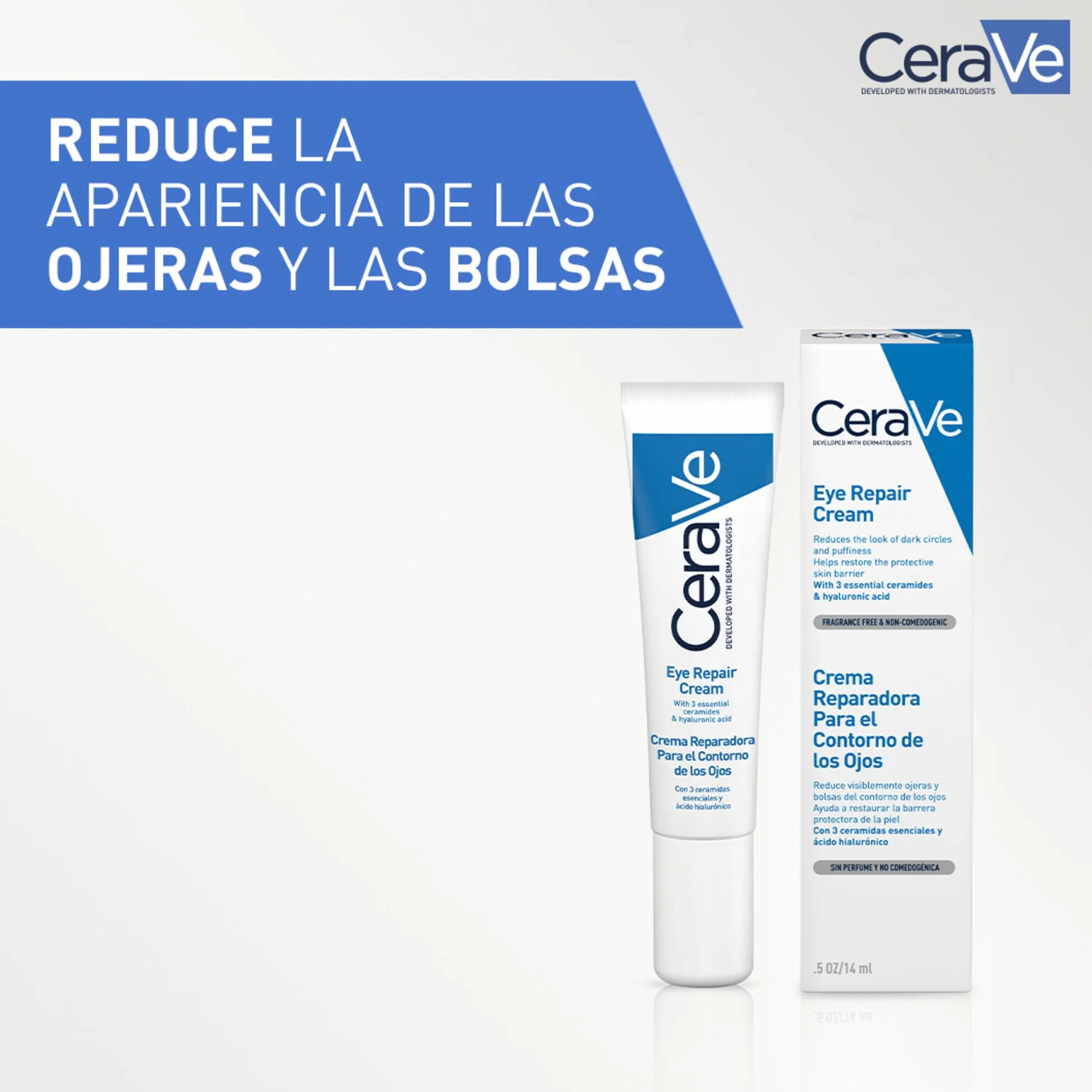 CeraVe Crema Reparadora Contorno de Ojos, Ácido Hialurónico y Niacinamida, 14ml