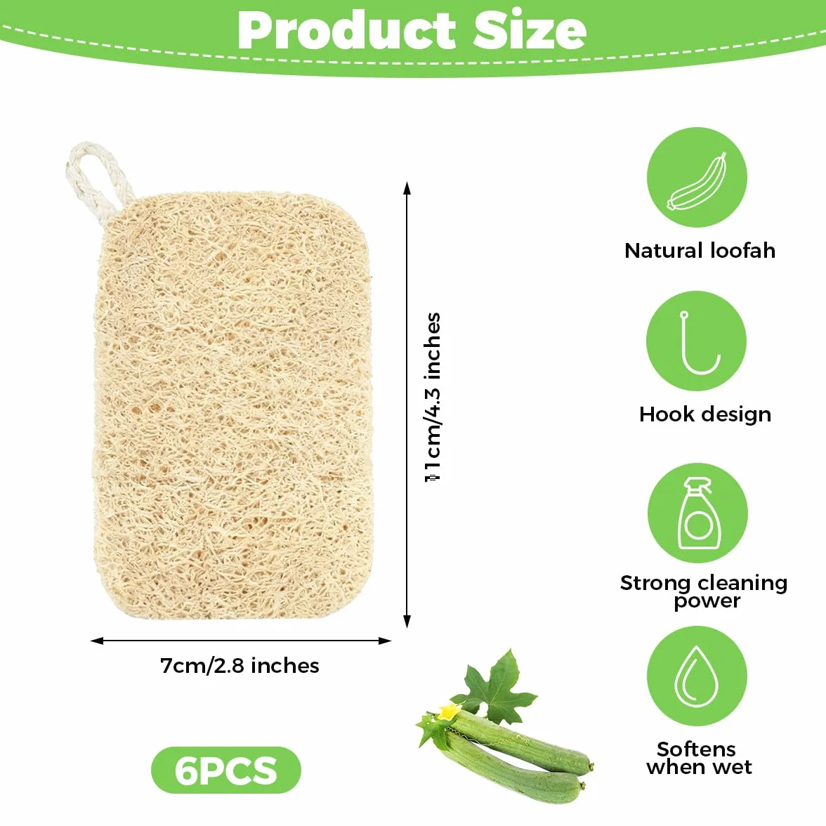 Lufa Natural Estropajo 6 Piezas 9x14 cm Loofah Sponge Resistente a Manchas Repelente Aceite Absorbente