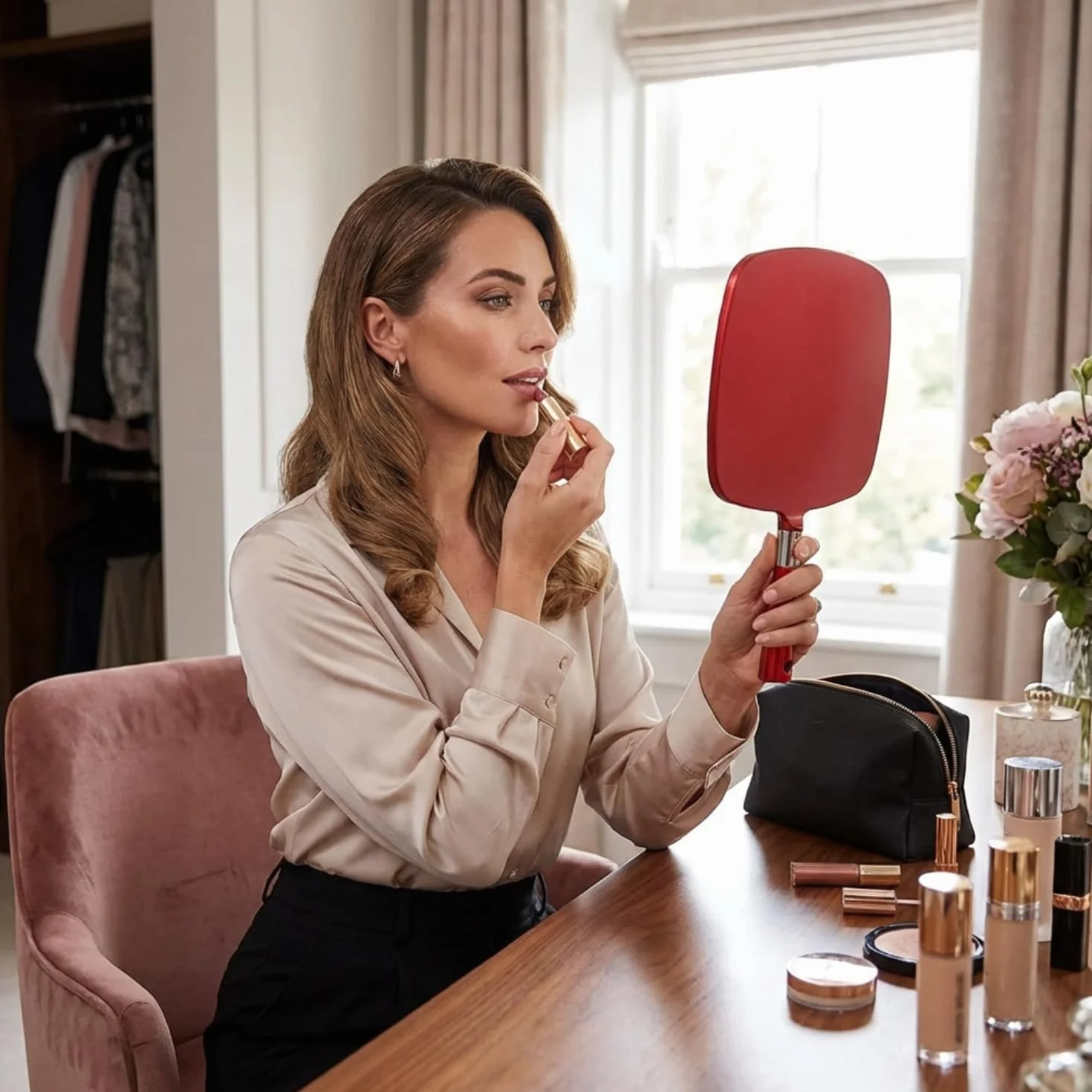 Mirrorvana Espejo de Mano Grande con Asa Modelo Barbero 1 Unidad Rojo