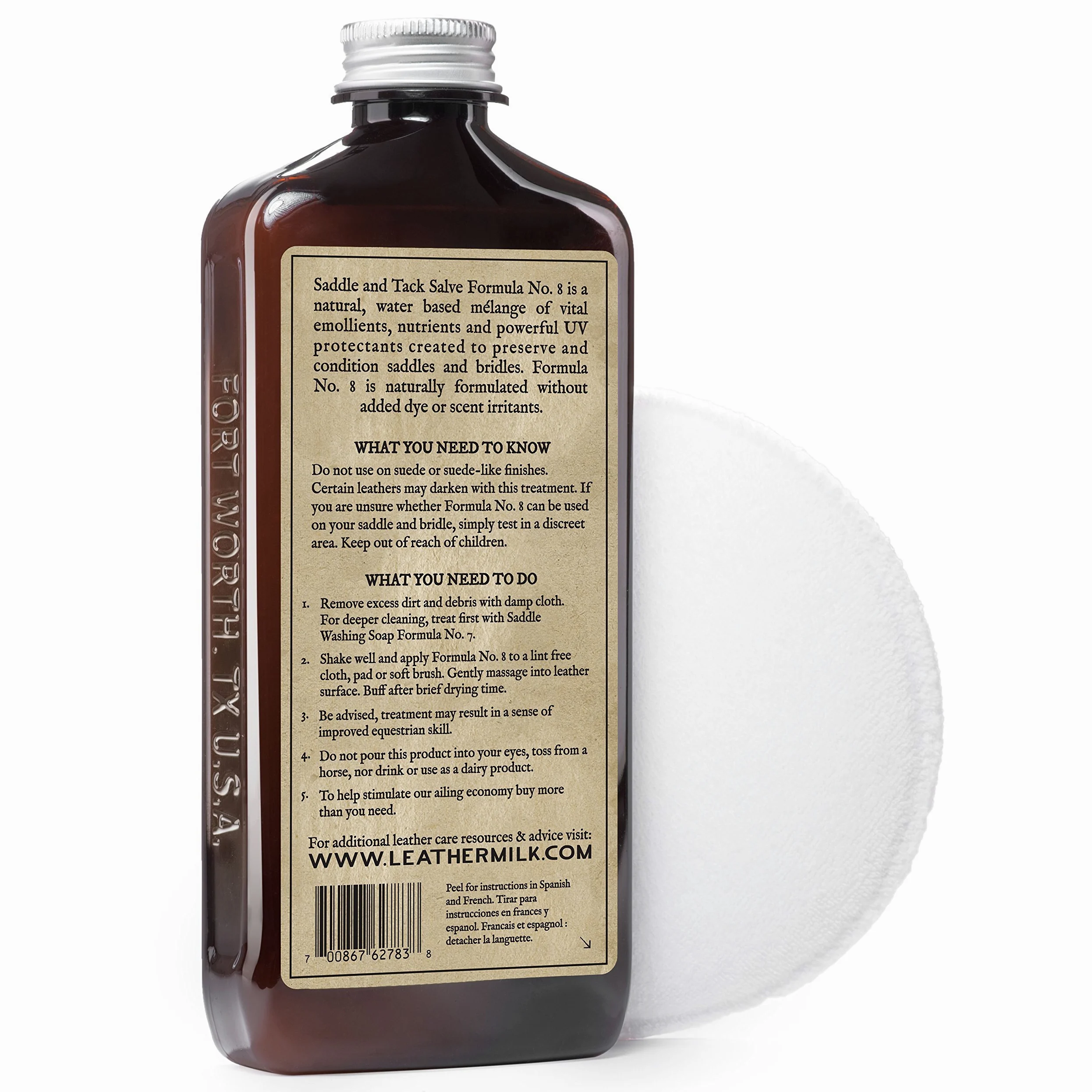 Chamberlain's Leather Milk - Saddle Conditioner No. 8 - Acondicionador Natural para el Cuero de Bridas y monturas - Protección contra los Rayos UV - con Almohadilla de aplicación