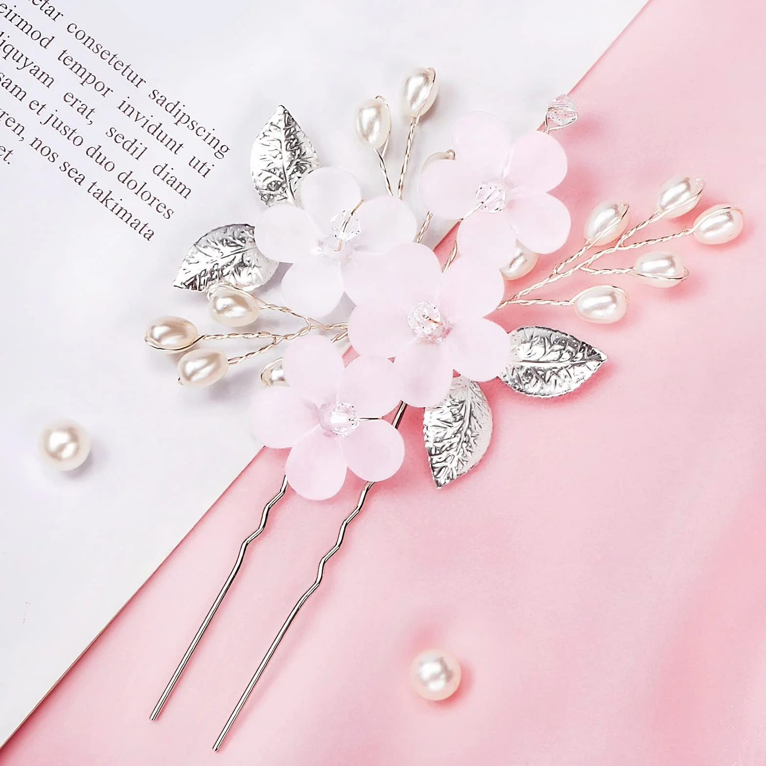 MELLIEX 5 Piezas Horquillas para el Pelo Boda Perlas Artificiales Flor Tocados Novia Accesorios Plata