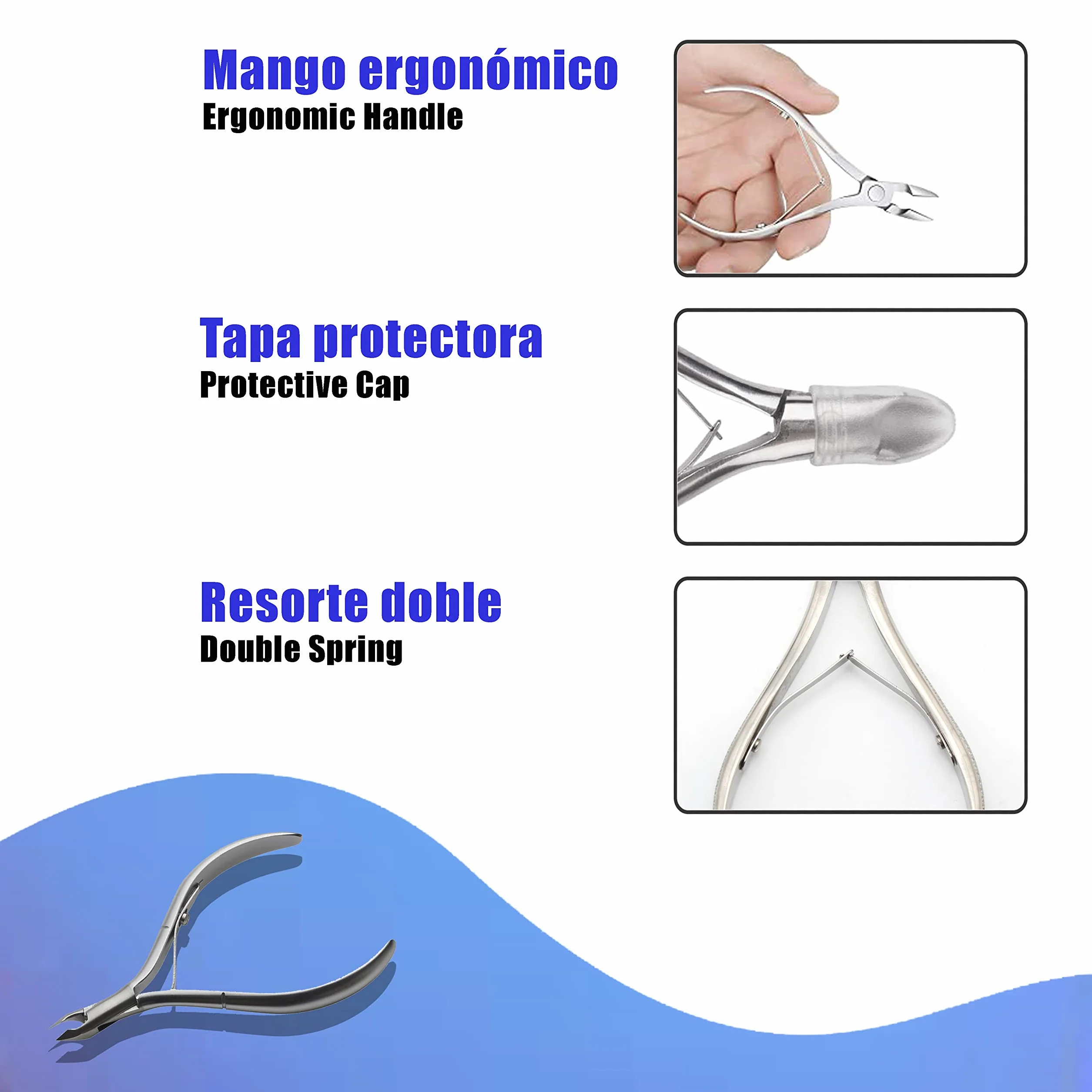Set Corta Cuticulas Profesional Acero Inoxidable Alicate Empujador Manicura Pedicura