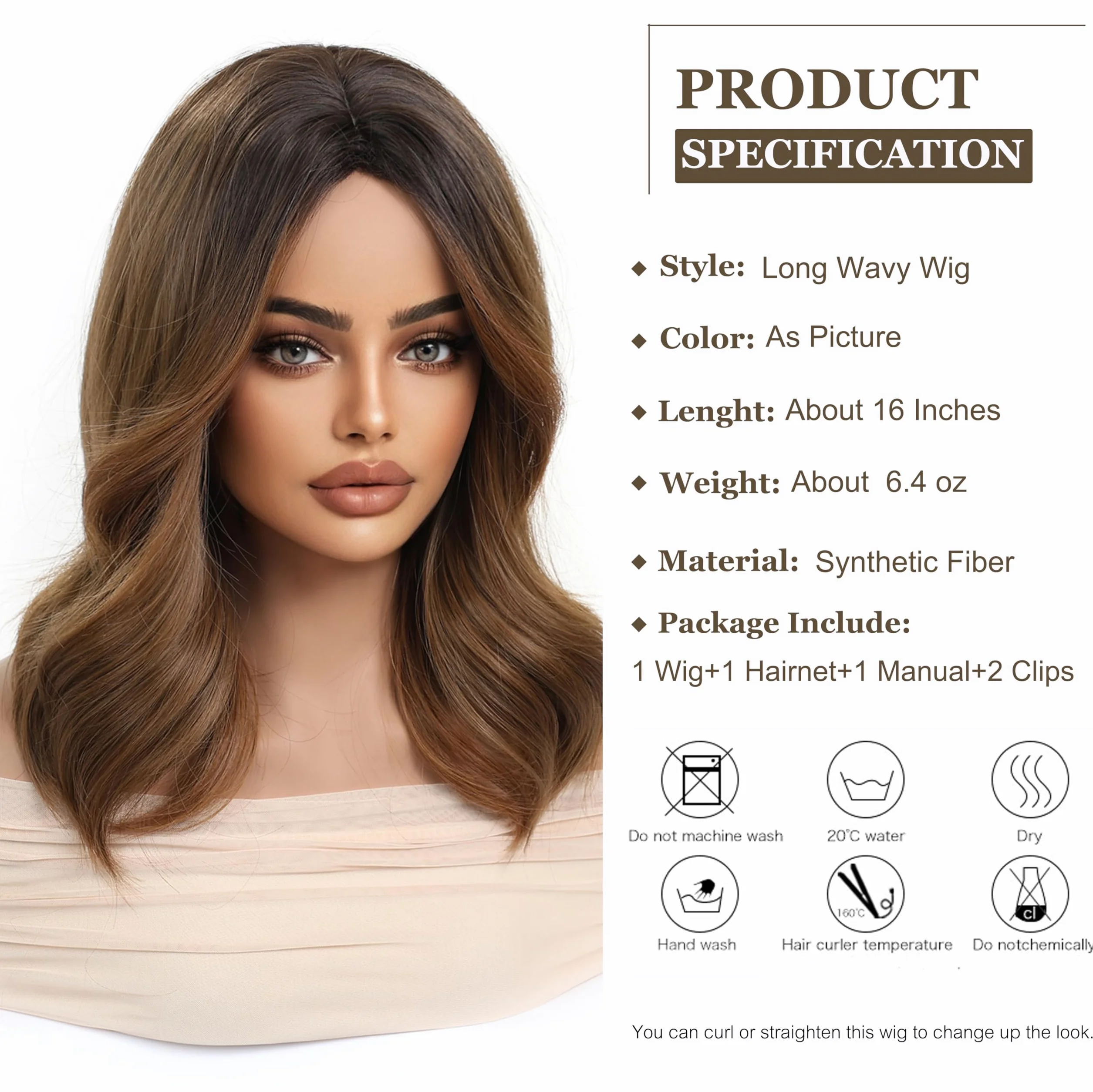 Esmee Pelucas Largas Onduladas Marrón para Mujeres Peluca Ombre Cabello Sintético Natural