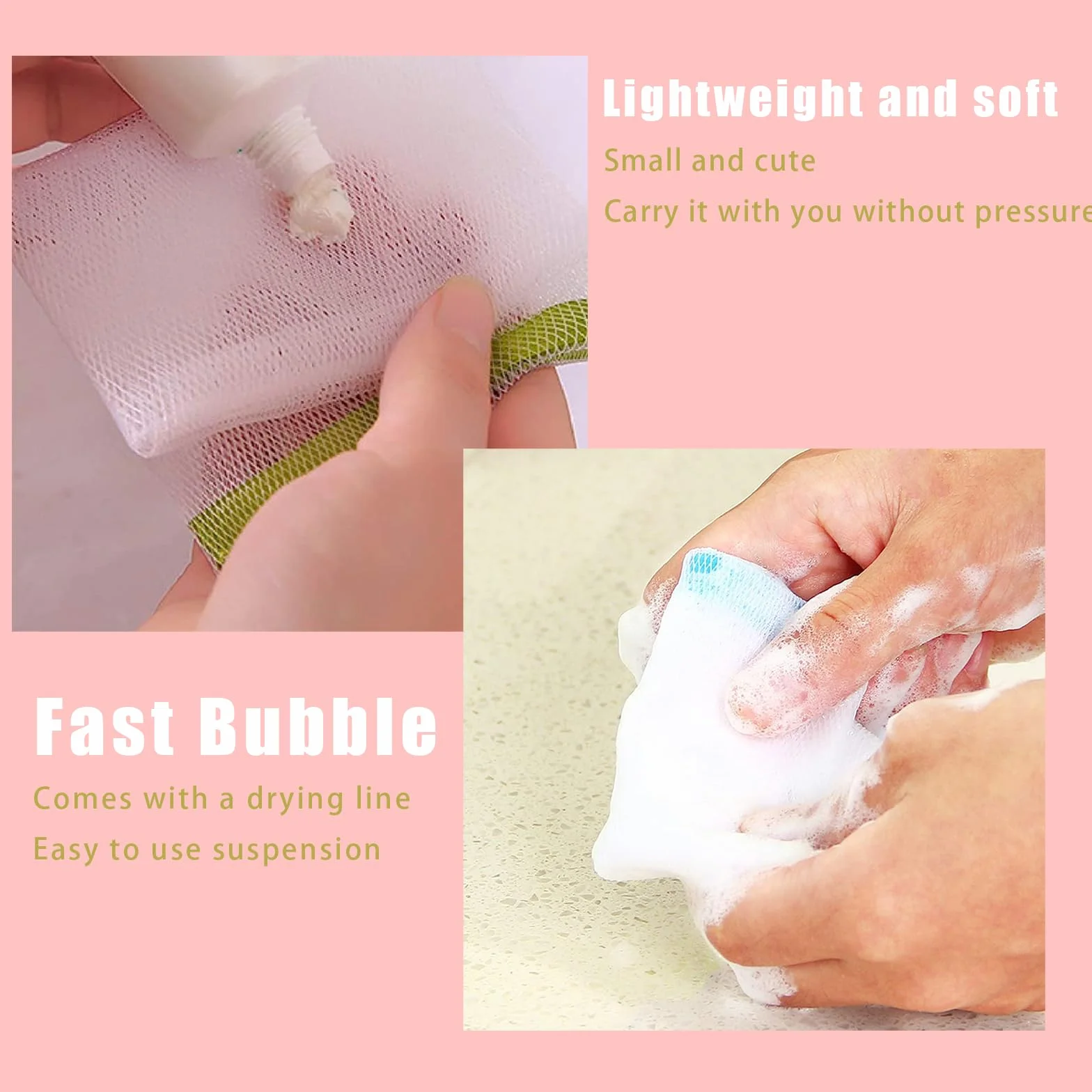 Bolsas de Jabón Exfoliante de Malla con 4 Ganchos, Red de Espuma Facial para Baño y Masaje