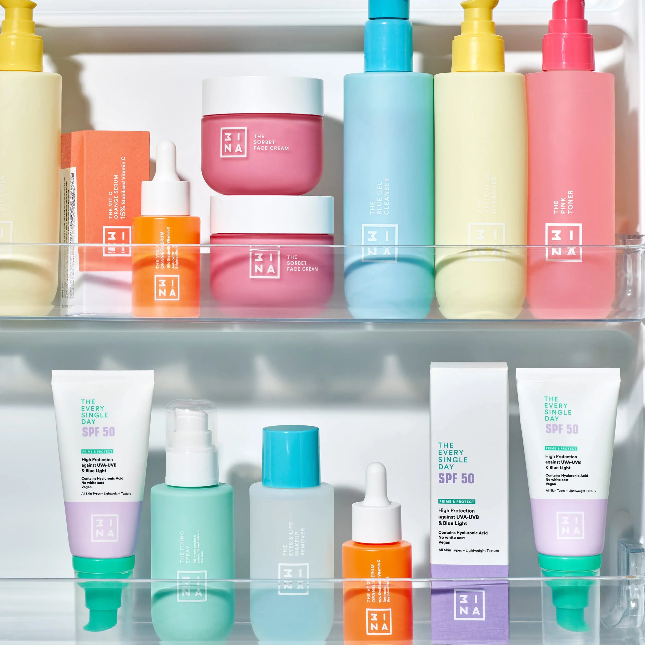 3INA MAKEUP - The Sorbet Cream + The Every Single Day SPF50 - Crema Facial Hidratante con Niacinamida - Protector Solar Facial SPF 50 con Ácido Hialurónico - Todo Tipo de Pieles - Vegan - Cruelty Free