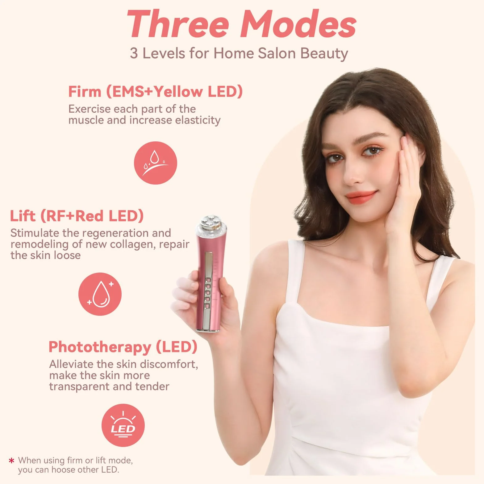 CARER BEAUTY Dispositivo de Radiofrecuencia Facial Masajeador Facial Contra las Arrugas y 3 Terapias de Luz LED para Reducir las Líneas Finas Reafirmar la Piel y Anti-Envejecimiento