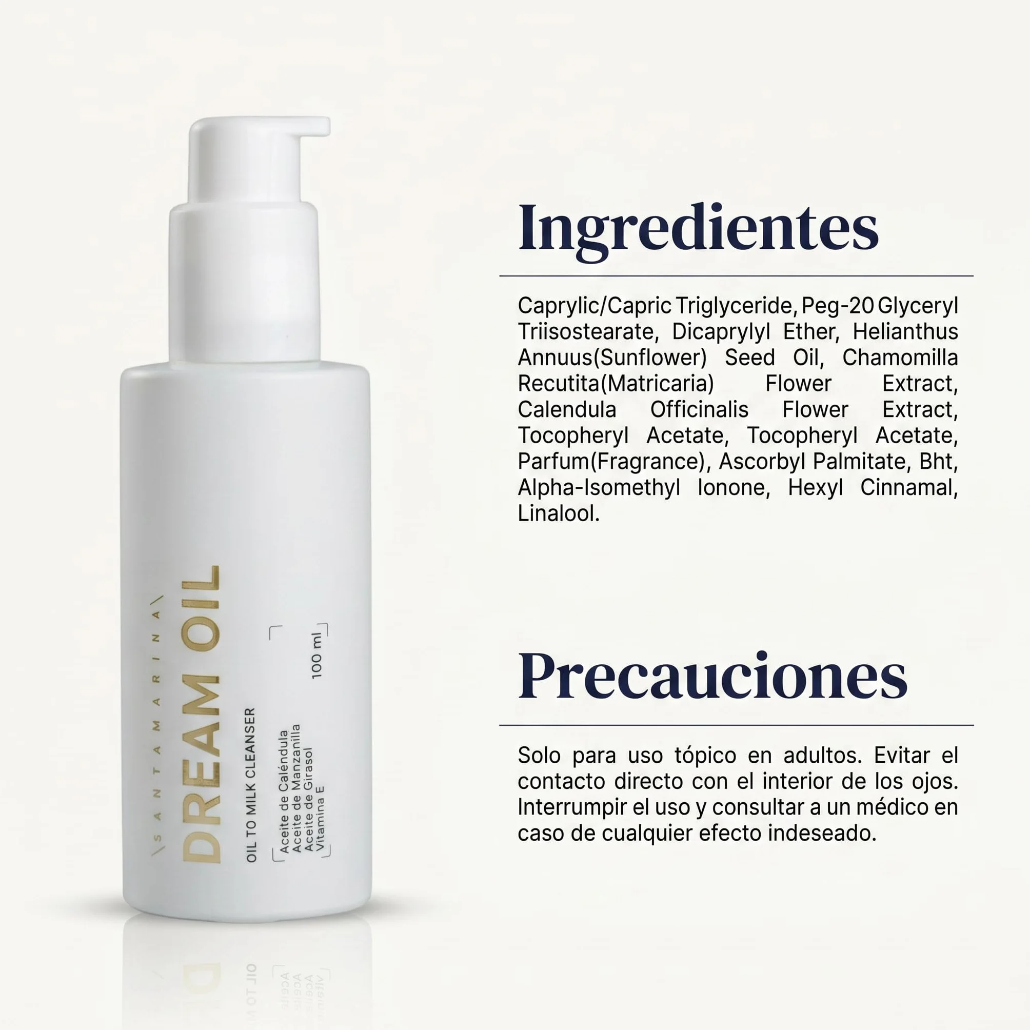 Santamarina Cosmetics DREAM OIL Aceite Limpiador Facial Desmaquillante Natural 100 ml Oil to Milk Caléndula Manzanilla Girasol