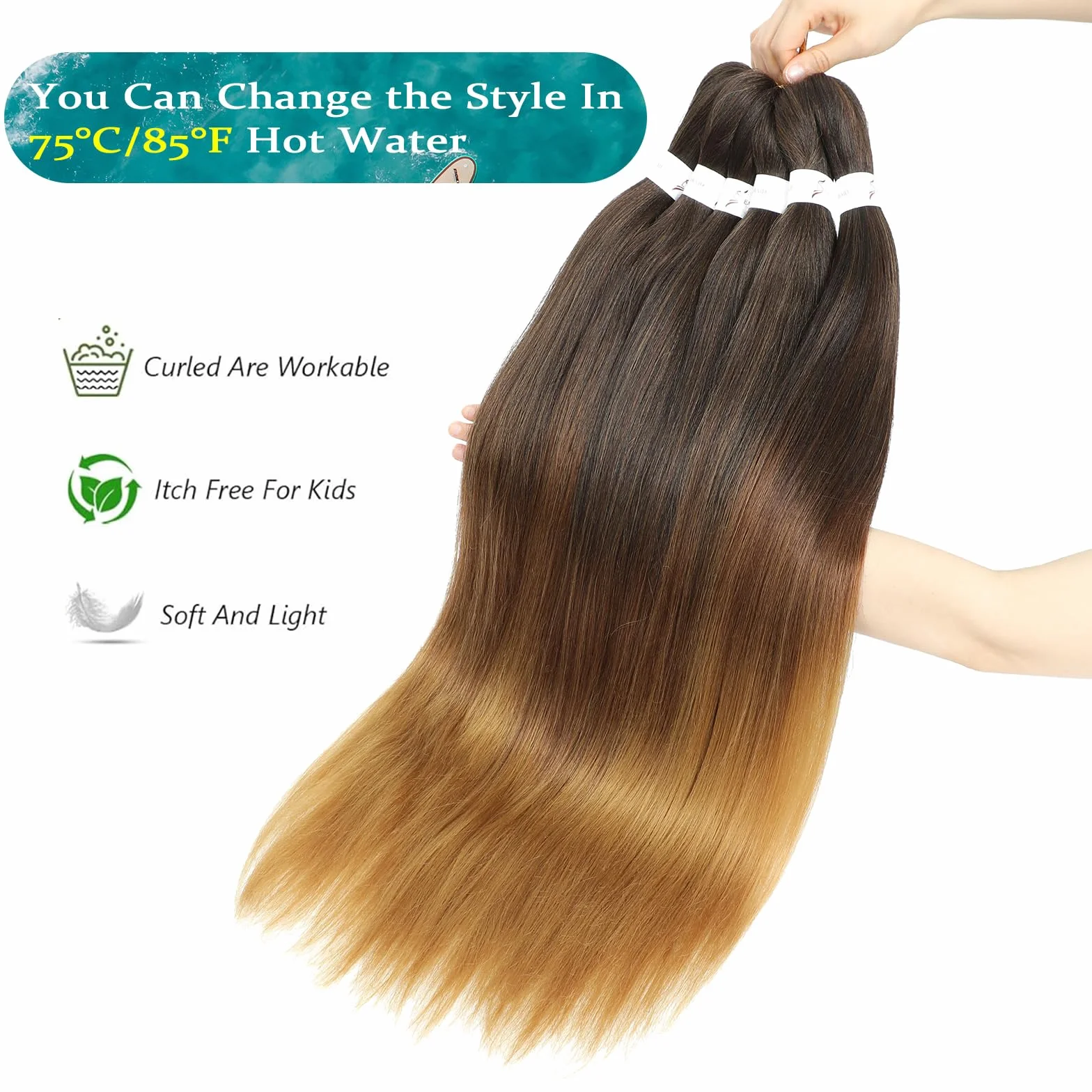 Braid Extensiones Cabello Sintético Yaki Braiding Twist Crochet 26 Pulgadas 6 Packs 1B/30/27#