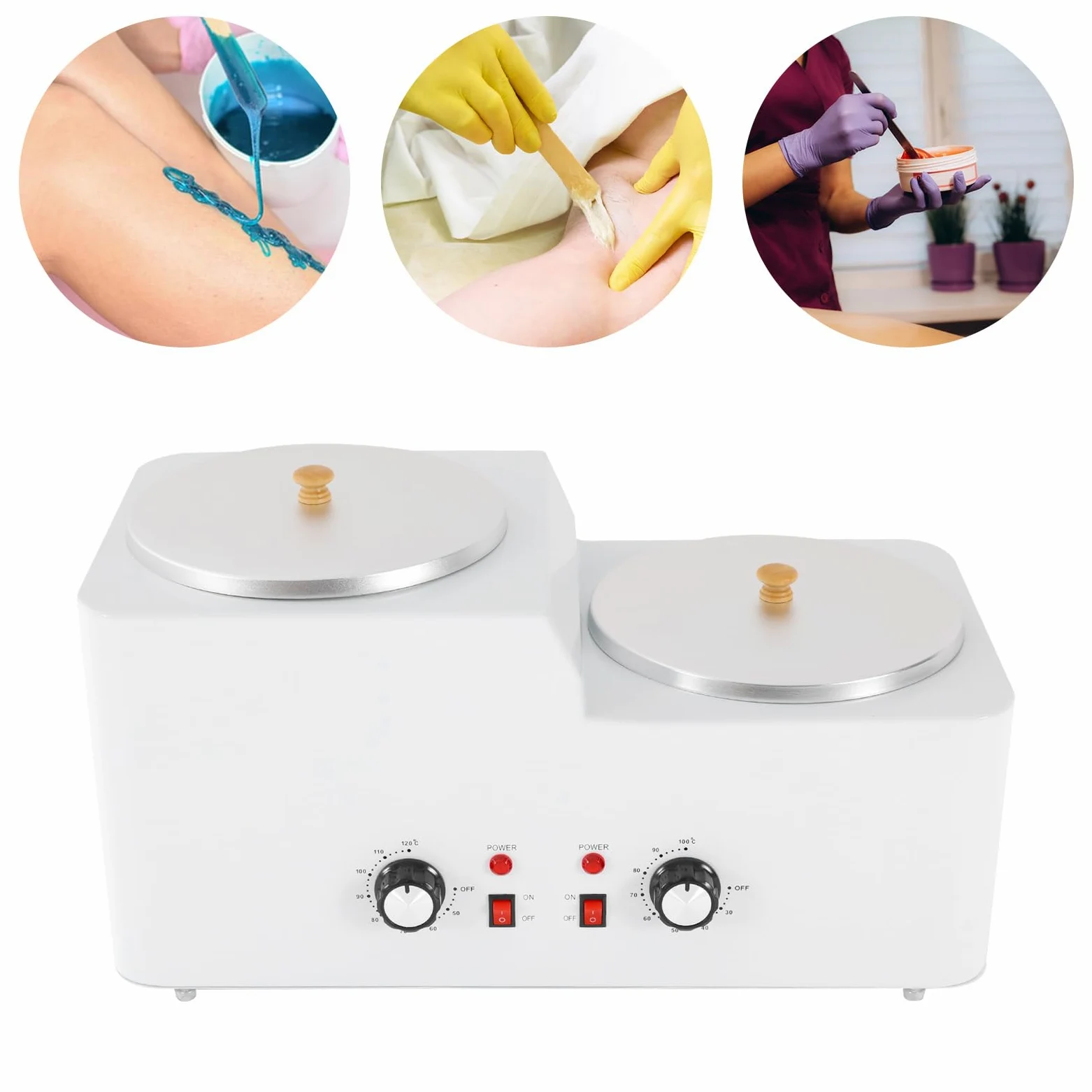 Calentador de cera eléctrico, calentador de cera de doble olla de 600 W, cera depilatoria, calentador de cera caliente de temperatura ajustable para el cuidado de la piel profesional y en casa