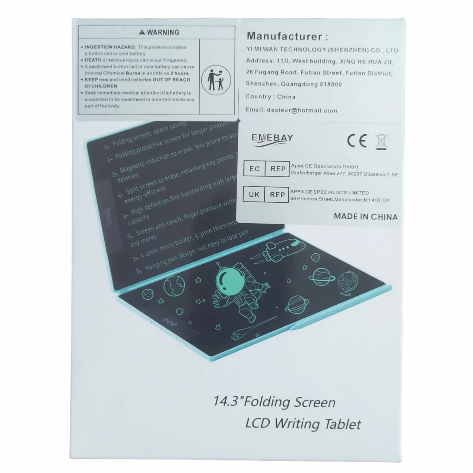 EMEBAY Tableta de escritura LCD 14,3 pulgadas plegable bloc de notas digital