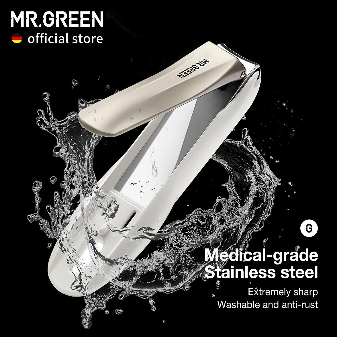 MR.GREEN Cortador de uñas acero inoxidable resistente a salpicaduras desmontable grande