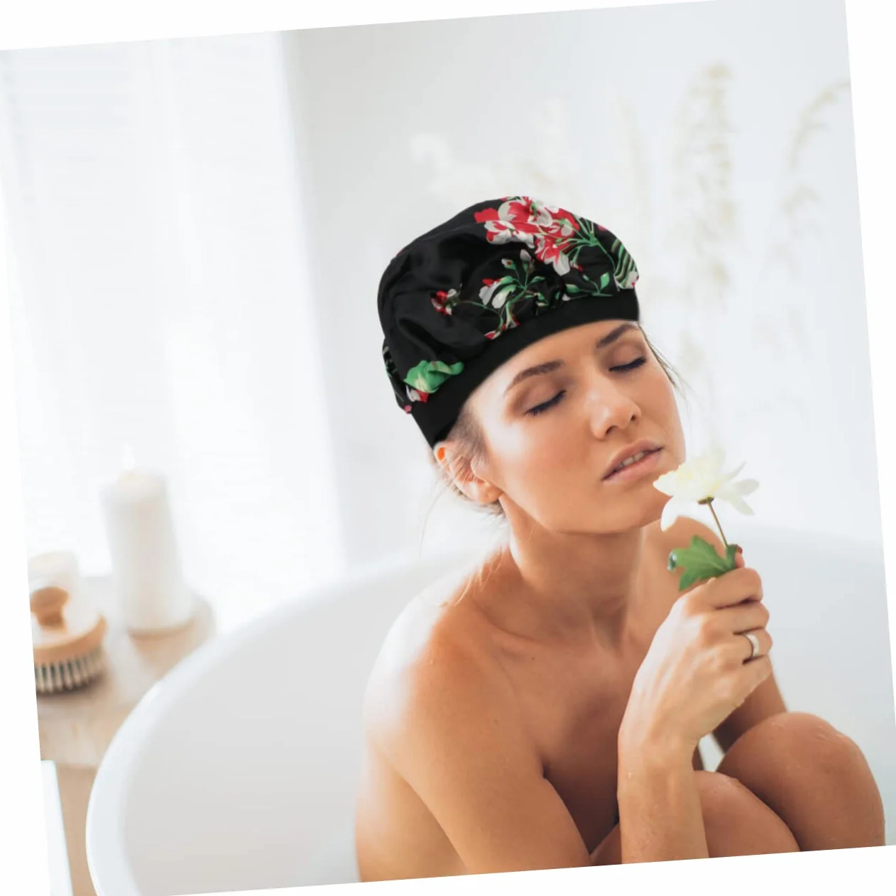 Gorro de Satén Elástico Negro para Dormir Adultos Ala Ancha | Ribete Flexible y Transpirable, Protección del Cabello, Uso Nocturno Lavarse la Cara