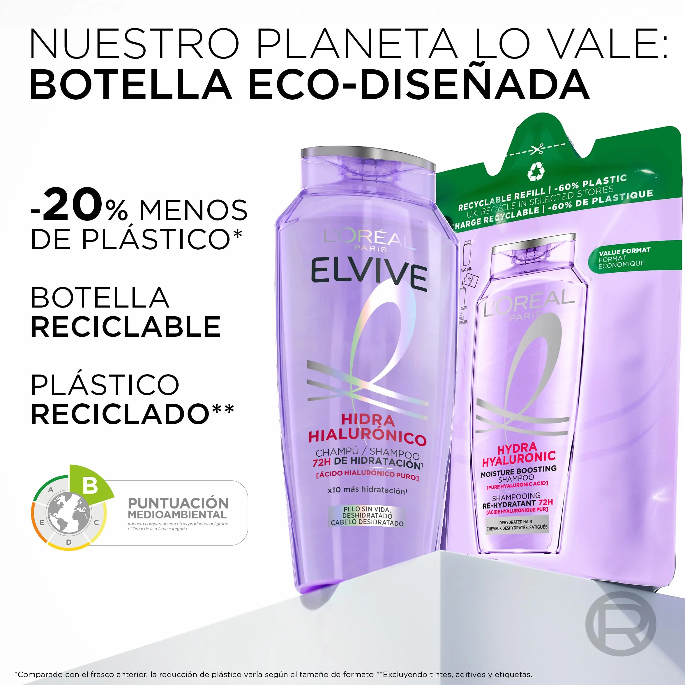 L'Oreal Paris Elvive Hidra Hialurónico Cofre Champú 72h Hidratación Mascarilla y Sérum Rellenador