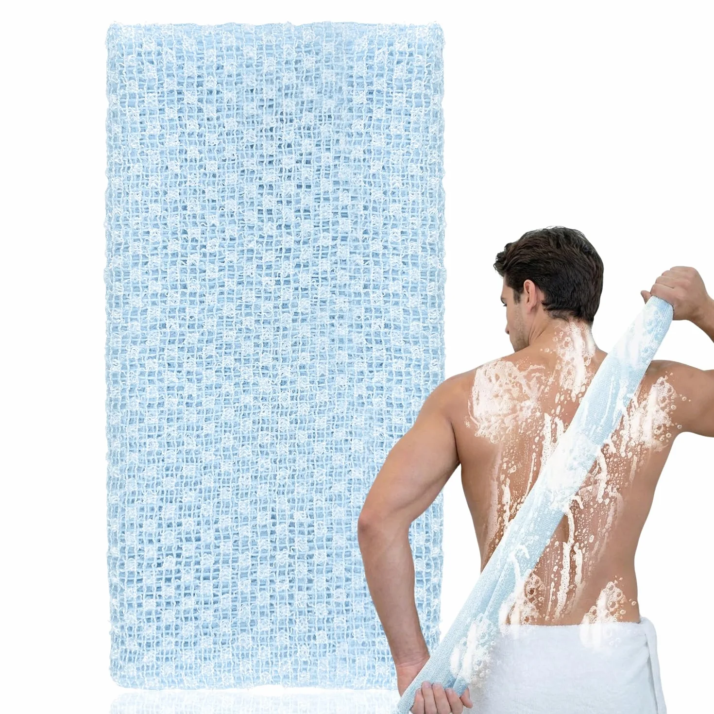 Toalla Exfoliante Japonesa Extra Largo para Ducha - Exfoliación y Eliminación de Células Muertas (Azul)
