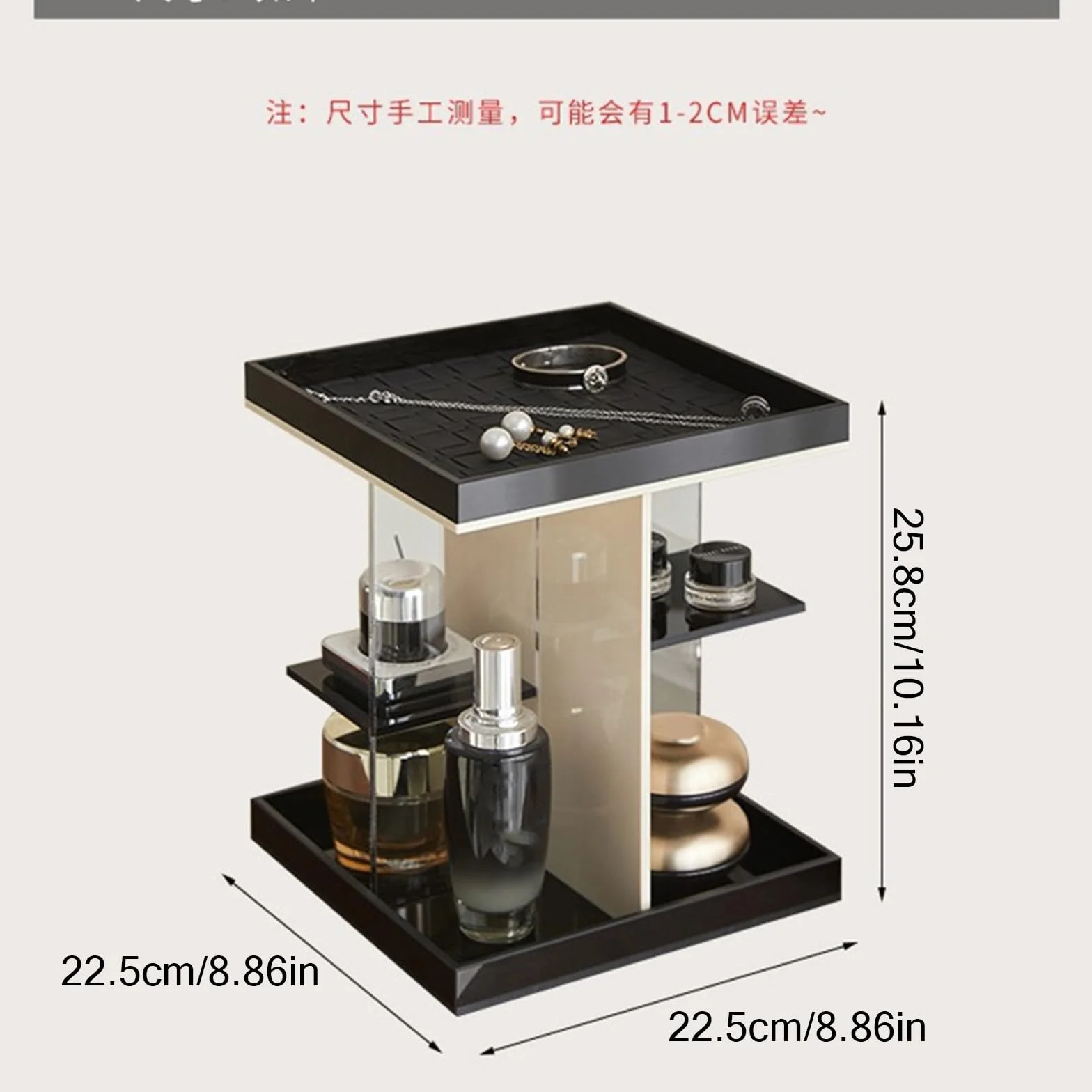Organizador de maquillaje acrílico giratorio de 360 grados para un almacenamiento eficiente y fácil acceso en el dormitorio o el baño