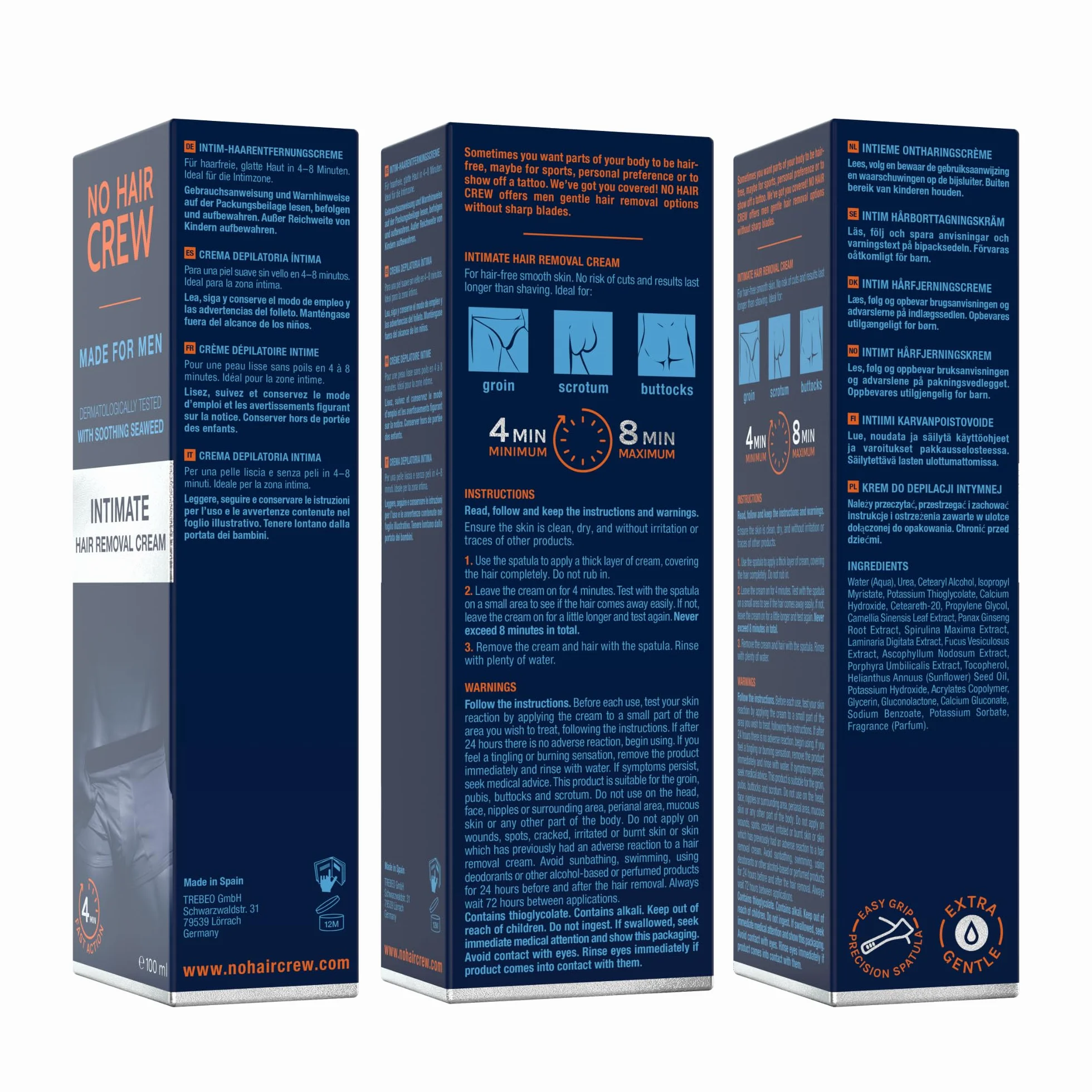 NO HAIR CREW Crema Depilatoria Íntima Hombre Pack de 2 x 100 ml Depilación Suave Eficaz