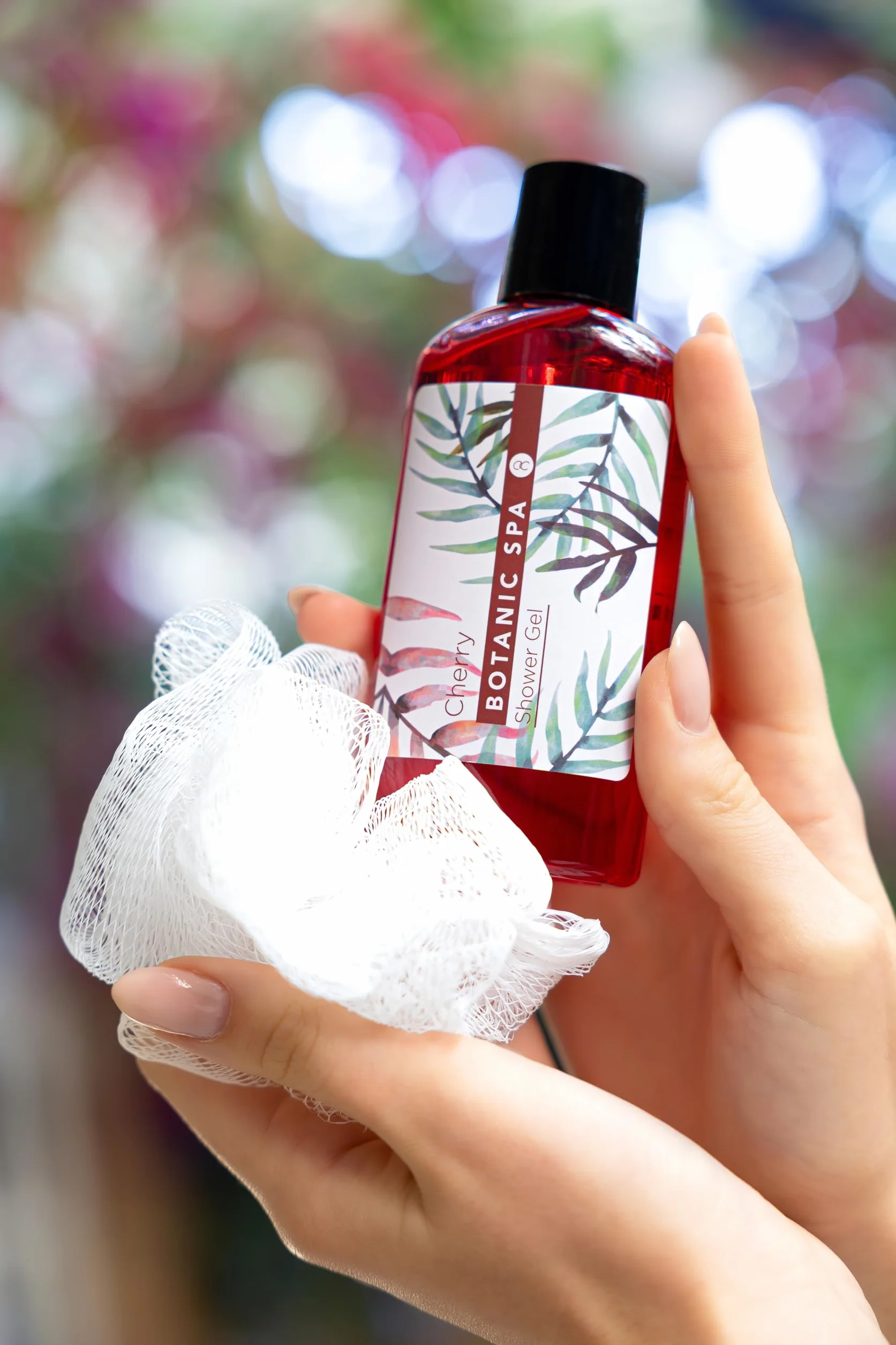 Accentra CHERRY SPA set de baño femenino 4 piezas gel de ducha sales de baño loción corporal esponja de red regalo San Valentín cumpleaños