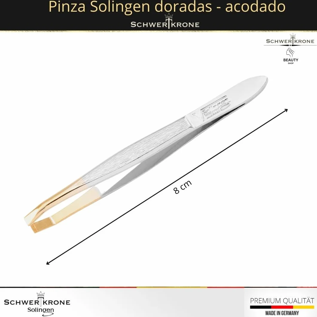 Schwertkrone Profi Solingen Pinzas para depilar cejas 8 cm curvadas chapadas en oro