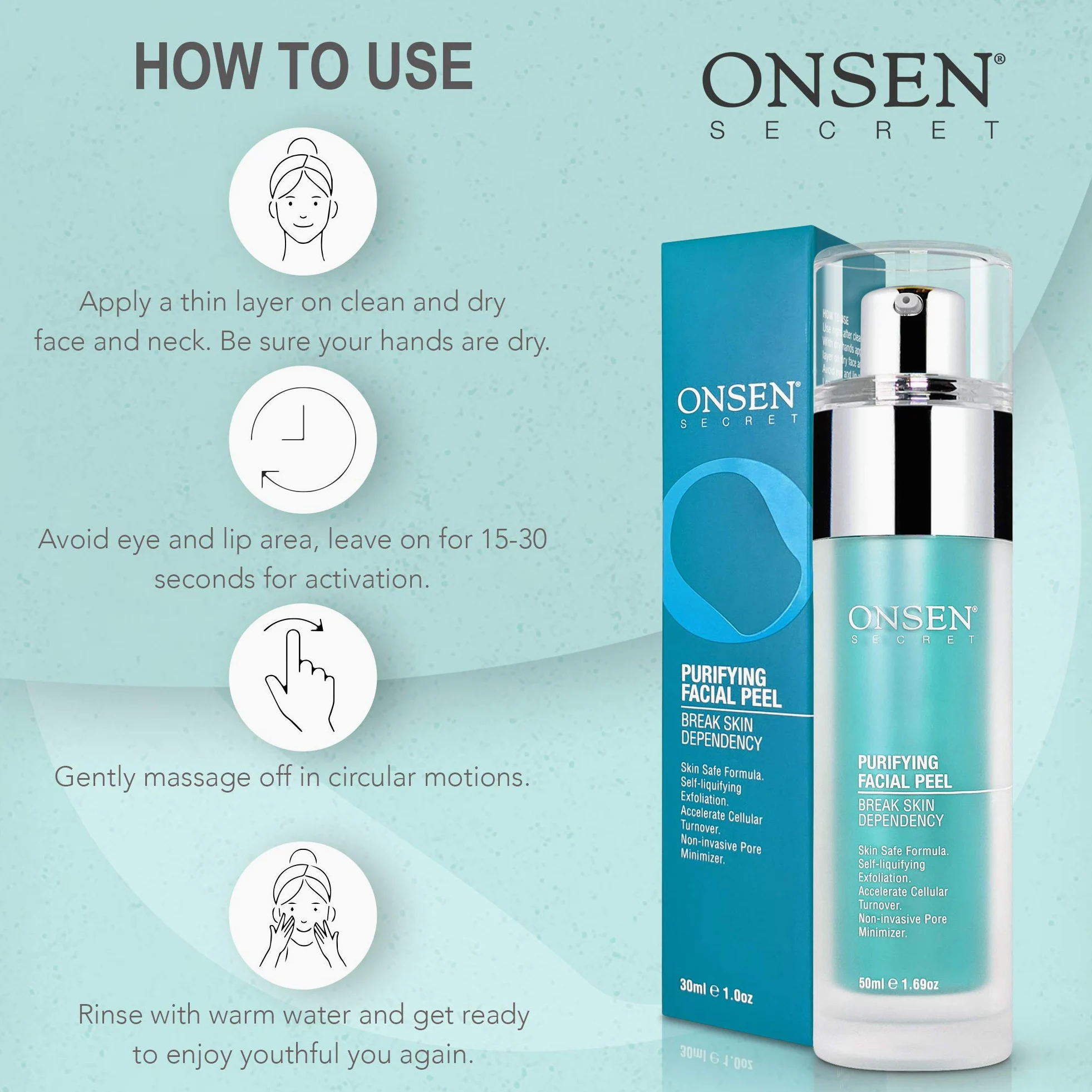 Onsen Secret Exfoliating Facial Peel, Blackhead Remover, Organic, Natural White, Daily Skin Peels for Dark Spots and Sensitive Skin Peeling Gel for Women (50 ml)