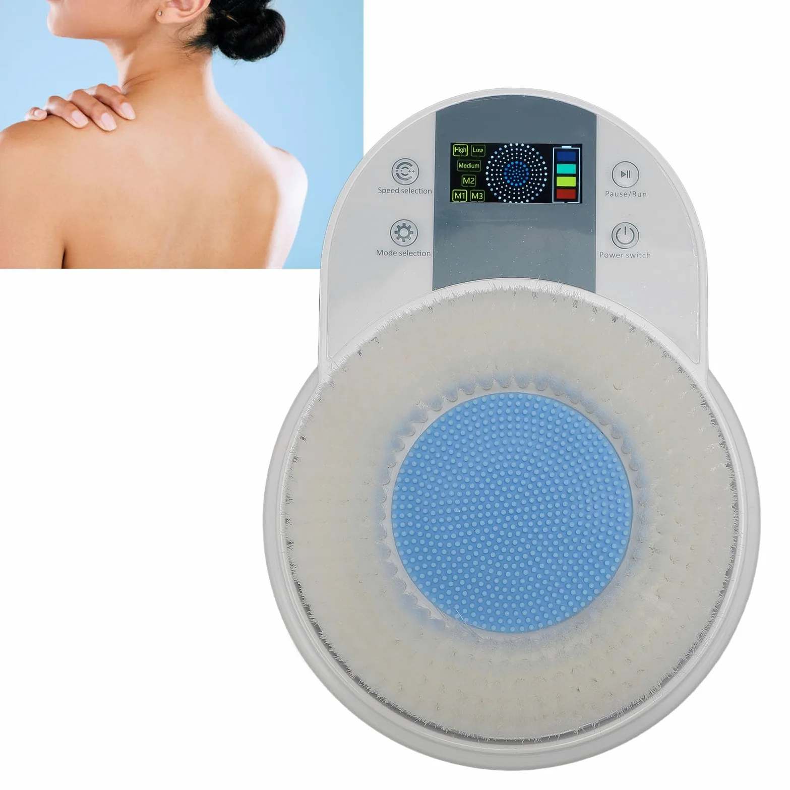 Depurador de Espalda Montado en la Pared, Cepillo de Baño Corporal Eléctrico con Apagado Automático, Cepillo de Ducha para la Piel del Cuerpo con Ajuste de 3 Velocidades para
