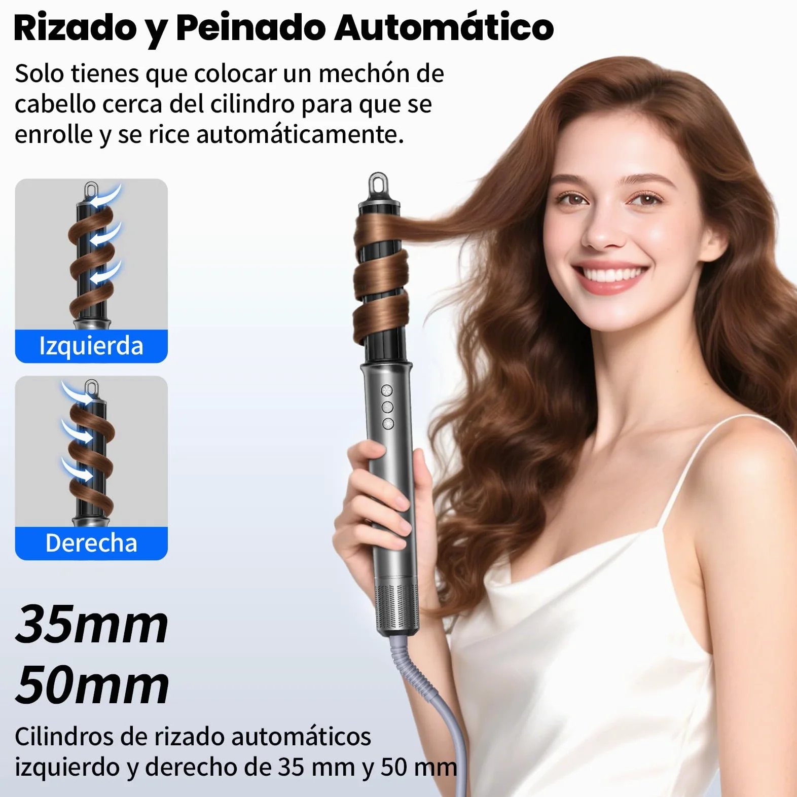 MANKIW 5 en 1 Air Styler Multifuncción, Cepillo Secador de Pelo Iónico de Alta Velocidad, con Auto-Rizadores 35/50mm, Cepillo Alisador, Voluminizador, 3 Temperaturas