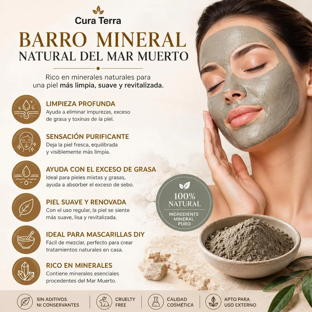 Barro del Mar Muerto en Polvo 50g Mineral para Cuidado de la Piel Cosmética DIY