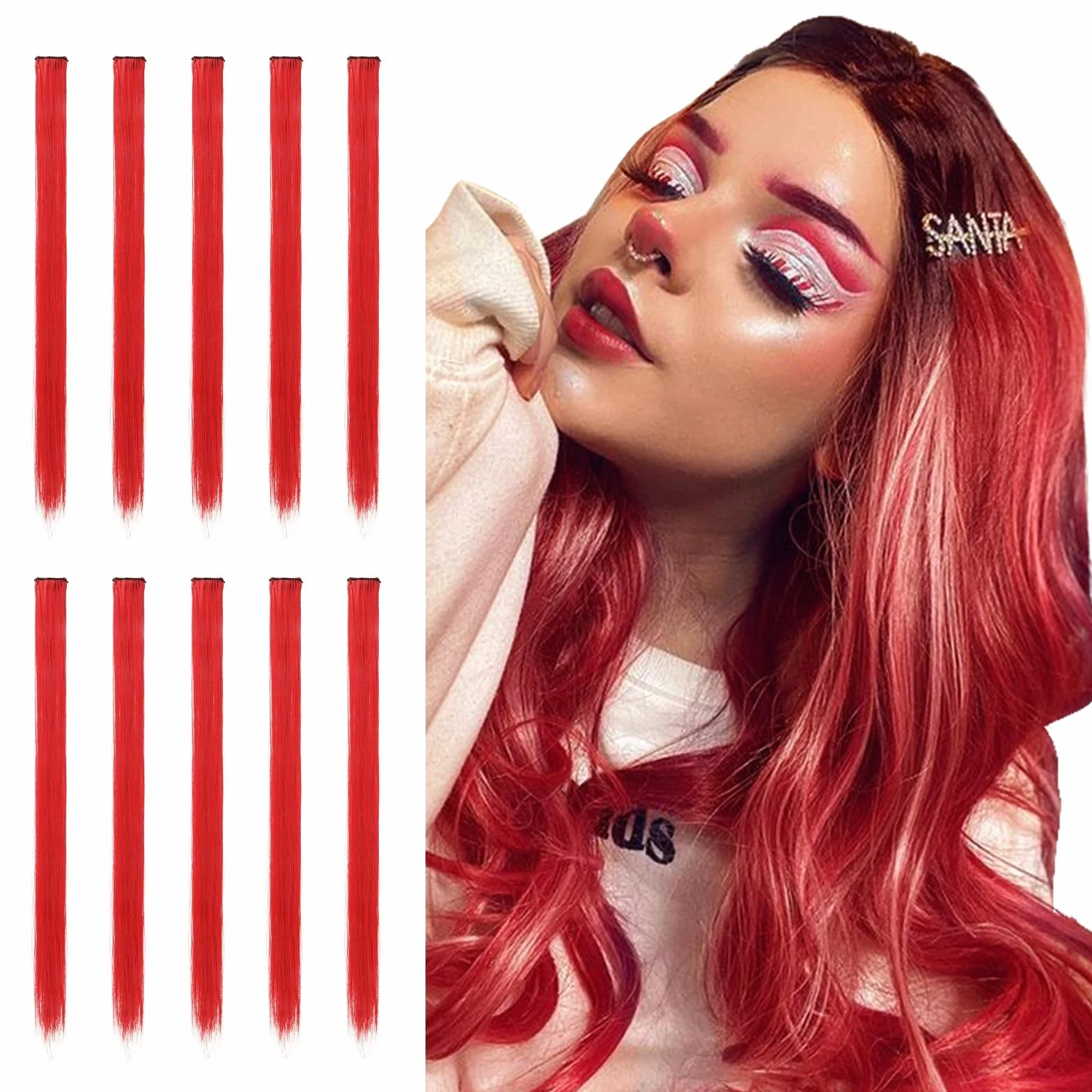 Colorido Clip en Extensiones de Cabello 22 Pulgadas Sintético Liso Cosplay Decoración