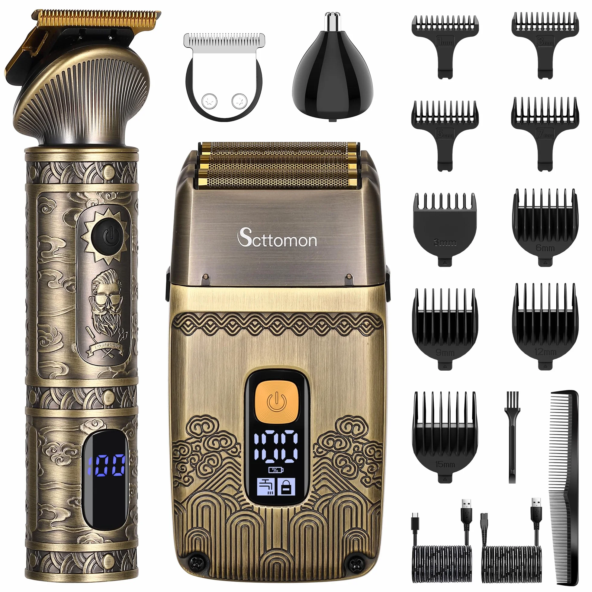 Scttomon Cortadora De Pelo Para Hombres T-Blade Recortadora De Barba Eléctrica Juego 3 Piezas