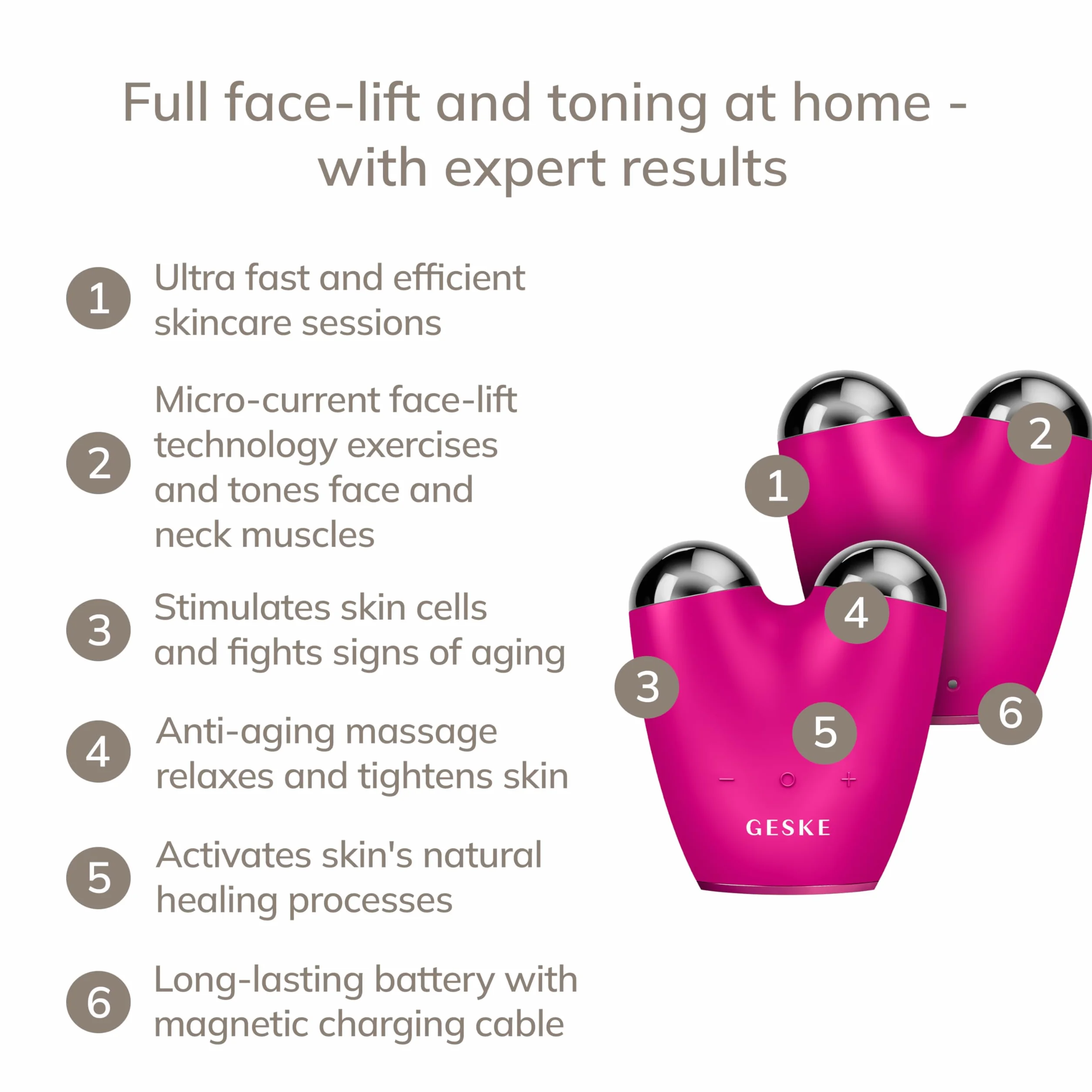 GESKE SmartAppGuided™ MicroCorriente Face Lifter 6 en 1 Lifting Facial Antienvejecimiento