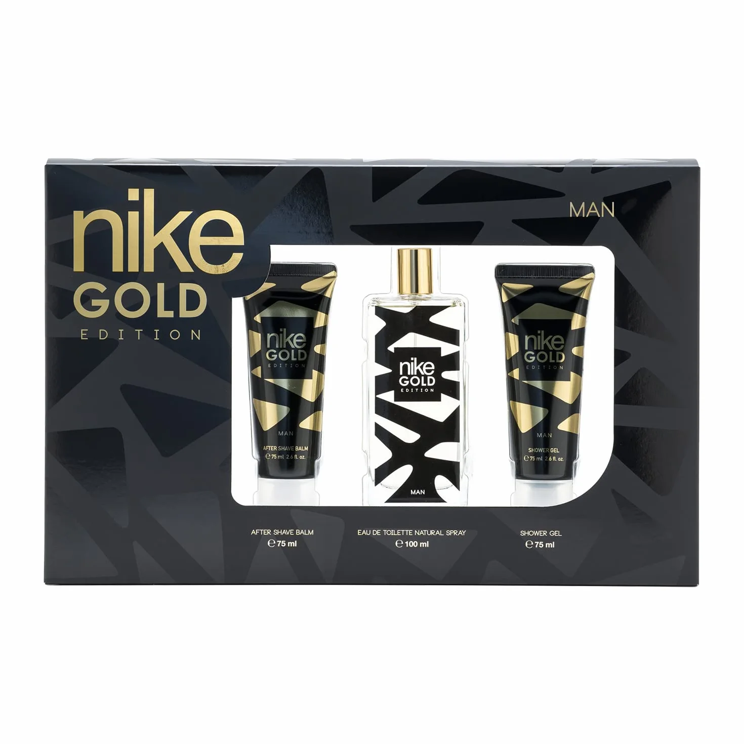 NIKE Gold Edition Colonia 100 ml After Shave 75 ml Gel de Baño 75 ml Estuche Regalo Hombre Eau de Toilette Masculina