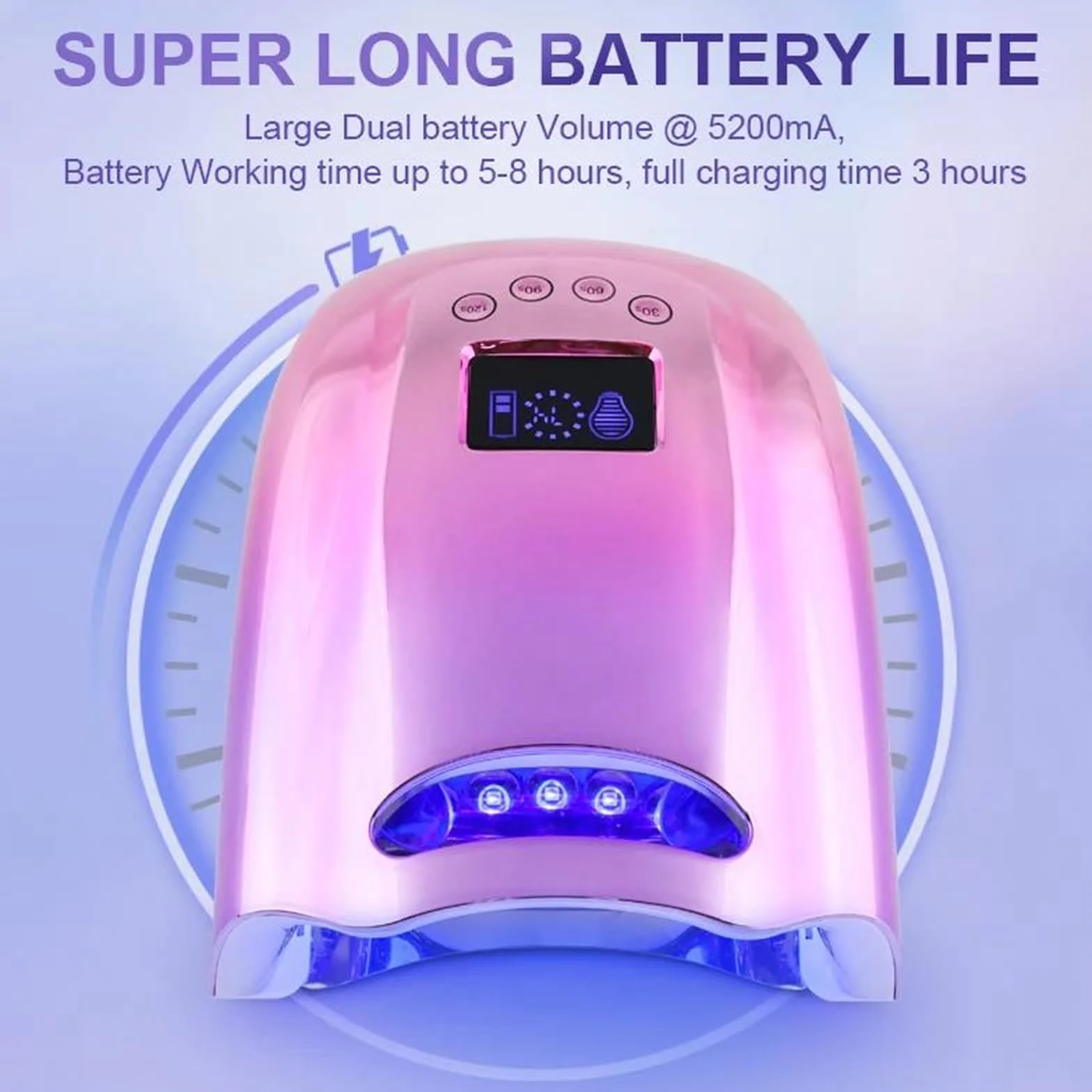 Lámpara de uñas curado de uñas de Gel Secado rápido con de uñas | 128 W, luz azul, sensor infrarrojo, portátil, temporizador, tecnología de doble fuente de luz de 365+405 nm, 45 LED