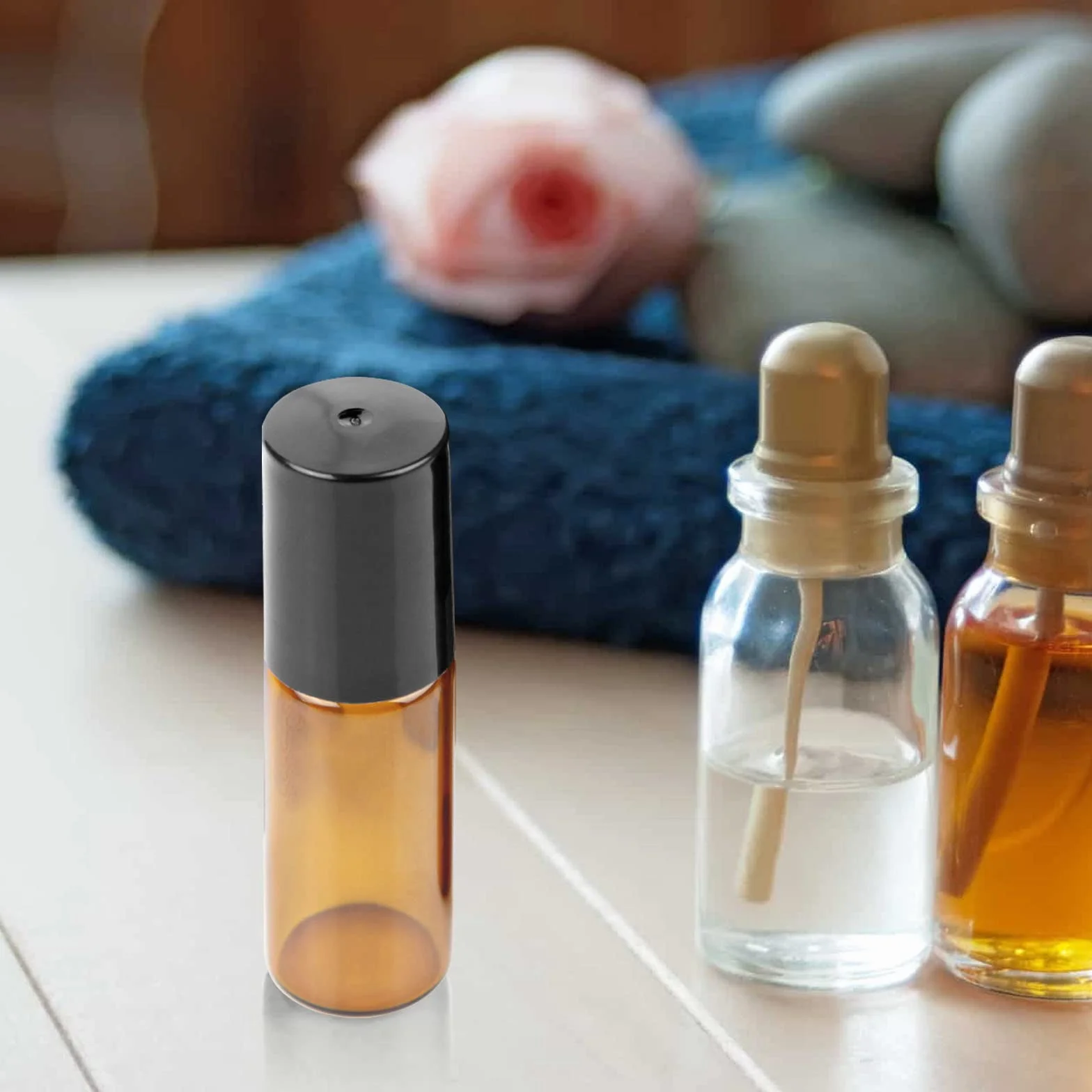 DKBT Roll On Aceites Esenciales 5ml 48pcs Botellas Rollon Cristal Rellenable Perfume con Bola de Acero Inoxidable para Masaje Aromaterapia