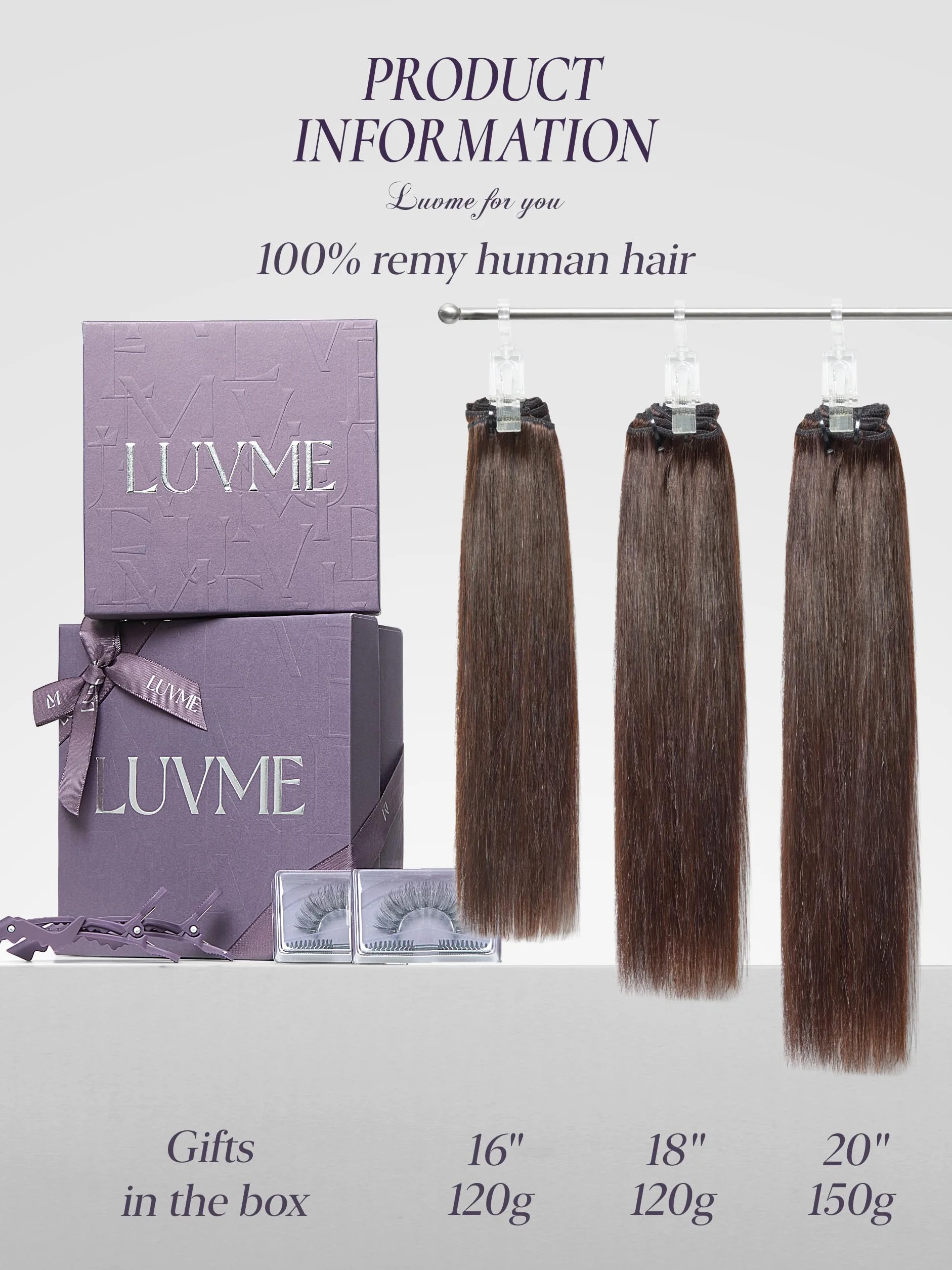 LUVME Extensiones de cabello humano hechas a mano con clip, 18 pulgadas, 120 g, 7 unidades, color marrón moca, lacio, doble trama, sin costuras, para una cobertura completa