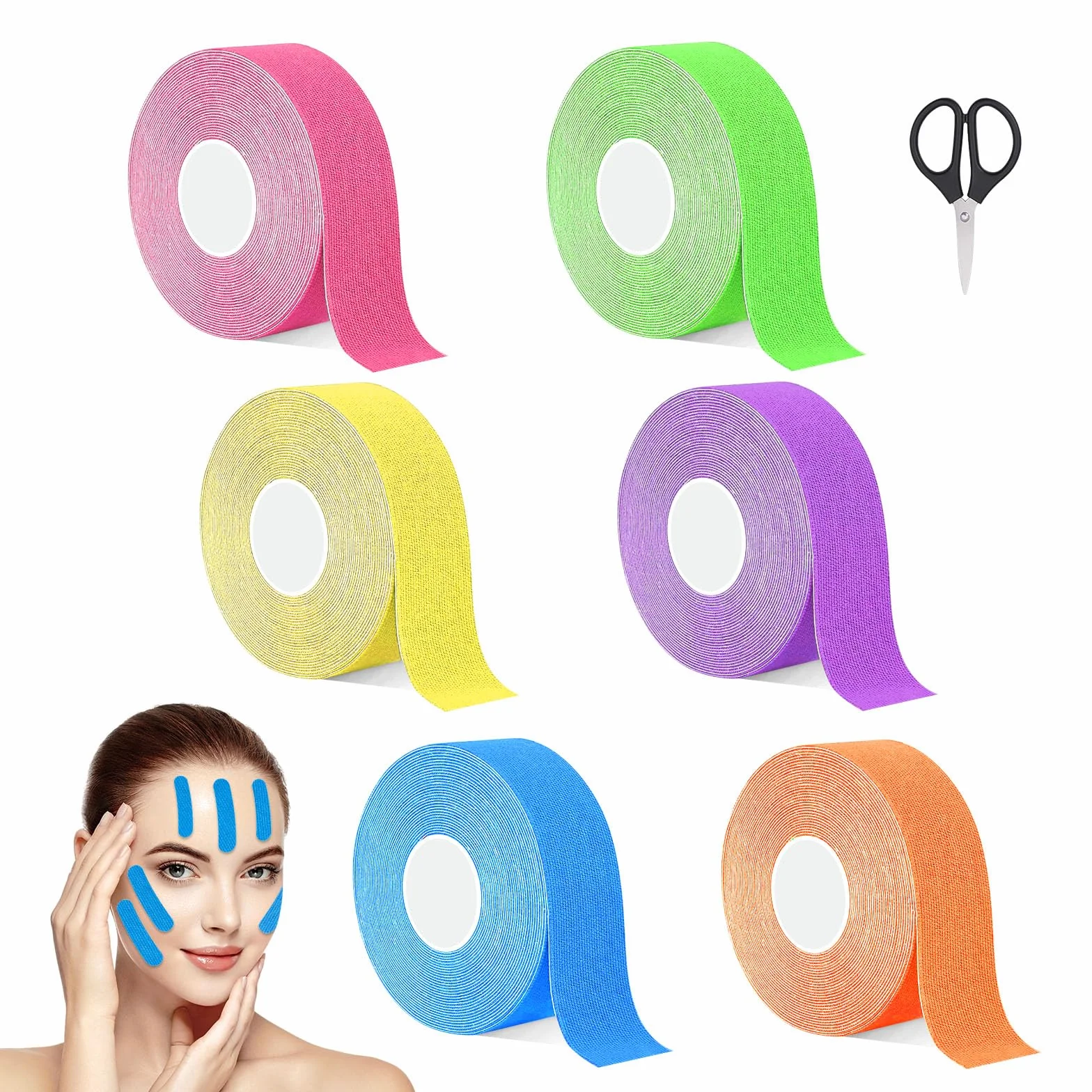 Cintas Kinesiológicas Faciales 5mx2,5cm Face Tape Lifting Reafirmante con Tijera