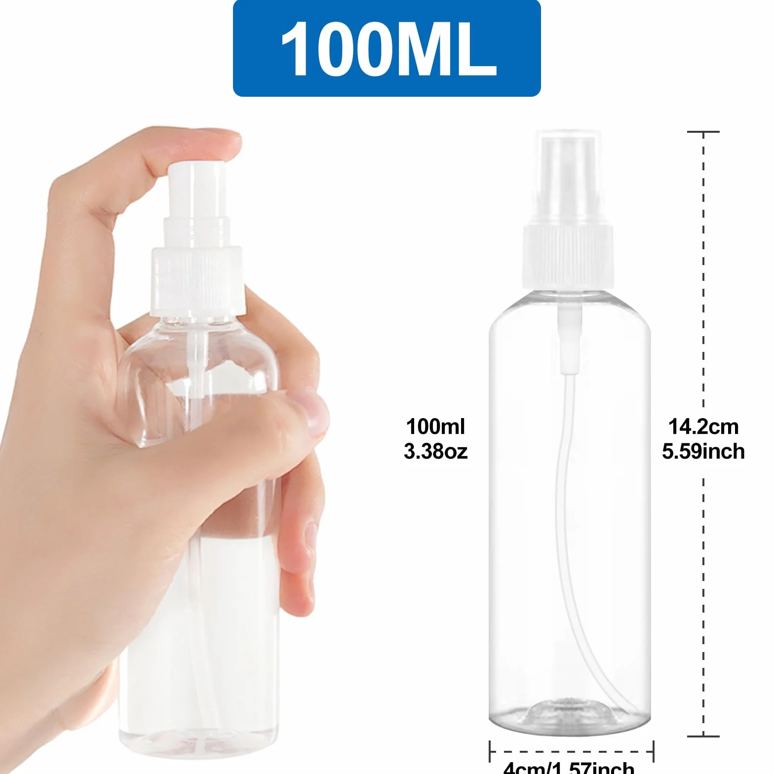 Redamancy 4 Piezas Bote Spray Pulverizador 100ml Transparente Pequeño Portátil Rellenable para Viajes Aceites Esenciales