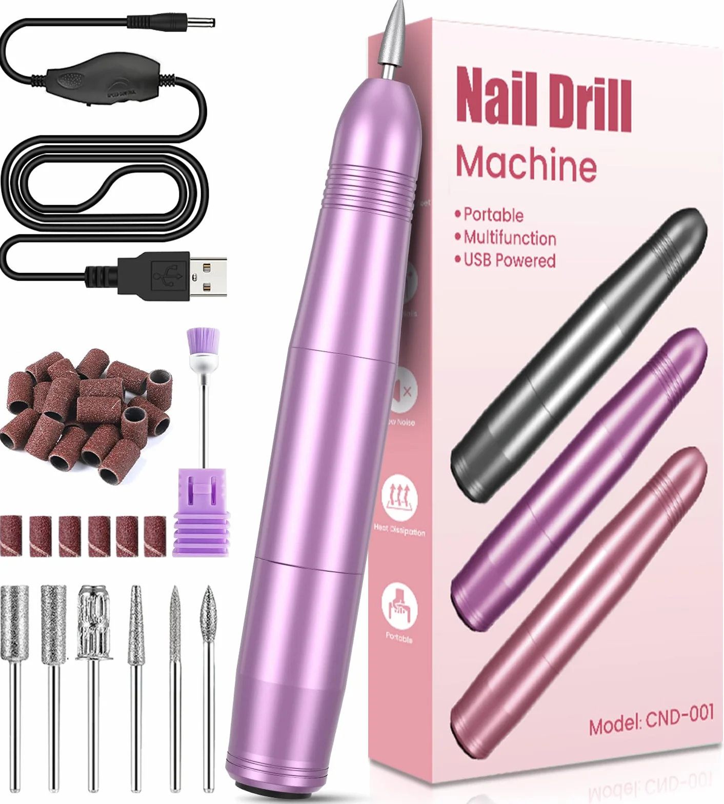 Torno para Uñas Profesional 7 en 1, 20000 RPM Lima Eléctrica Segura, Kit de Manicura y Pedicura