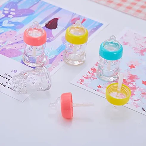 10/30/50 Uds. Envases de tubo de brillo de labios vacíos en forma de biberón, minibotellas de bálsamo labial rellenables transparentes con insertos de goma-30 Uds., amarillo