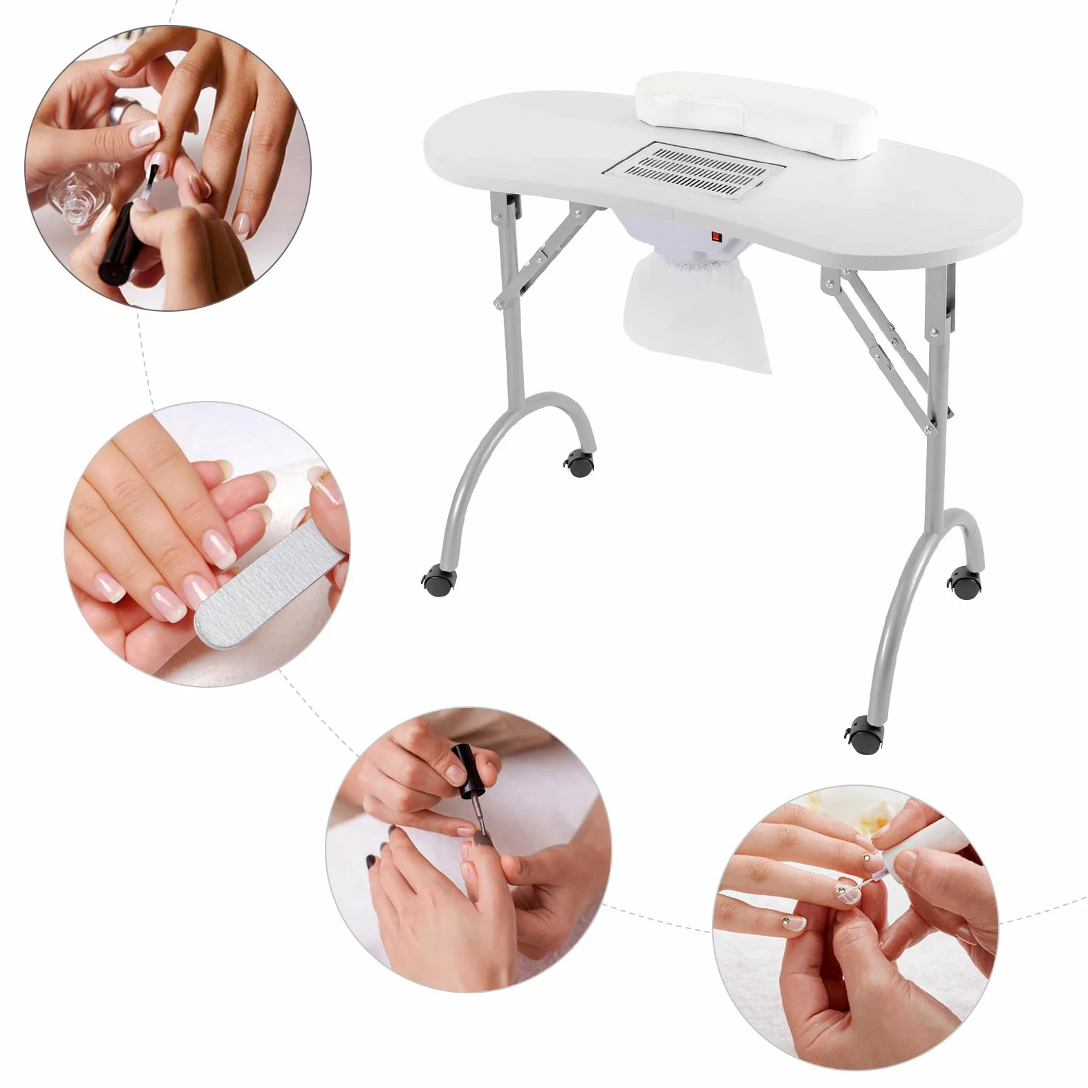 Manicure Table Nail Collector Modern estación de uñas Blanco Rectángulo | Perfecto para el estudio y el hogar, proporciona un entorno higiénico con filtro de polvo y facilita el trabajo preciso