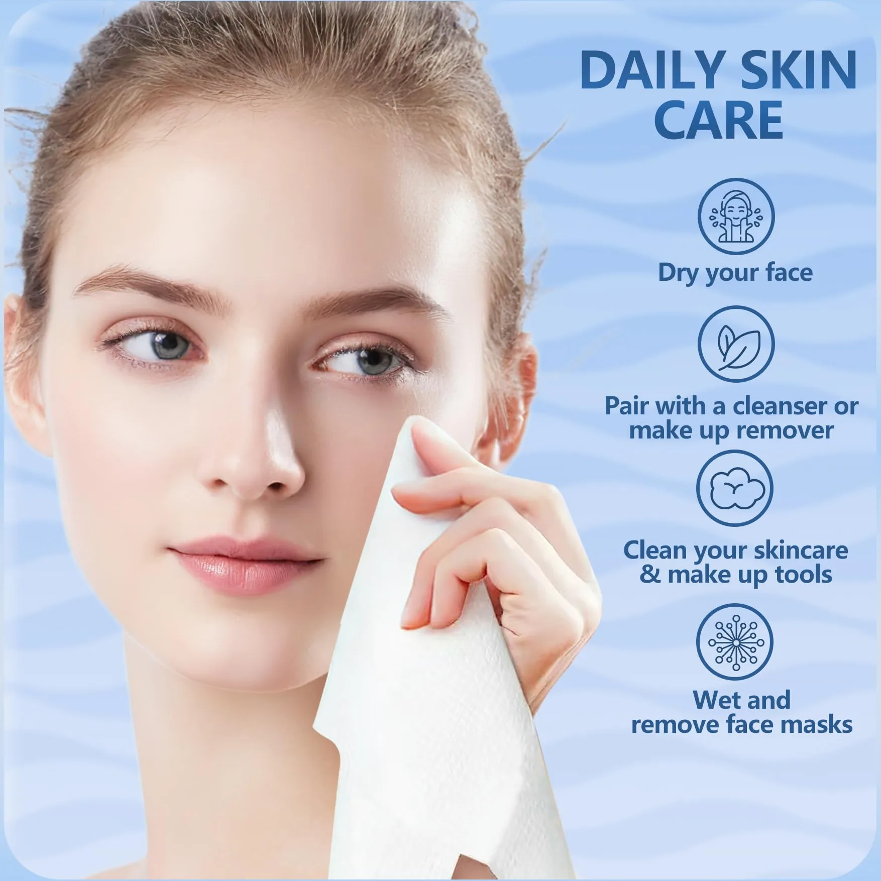 Toallas faciales desechables, toallas faciales extragrandes de 12 x 12 pulgadas, toallas faciales ultra suaves para pieles sensibles, toallitas secas desmaquillantes, 165 unidades (3 paquetes de 55)