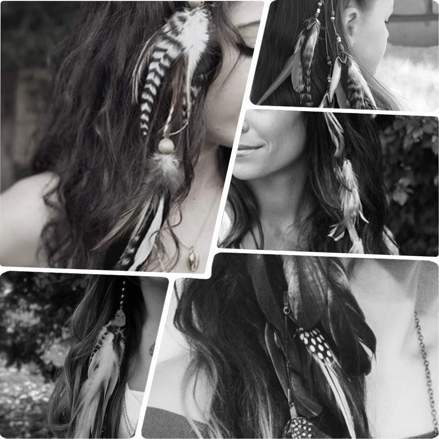 Accesorios para Cabello Pluma con Pinzas Juego de 6, Tocado Bohemio Indio, Extensiones de Cabello para Mujer Cosplay Halloween