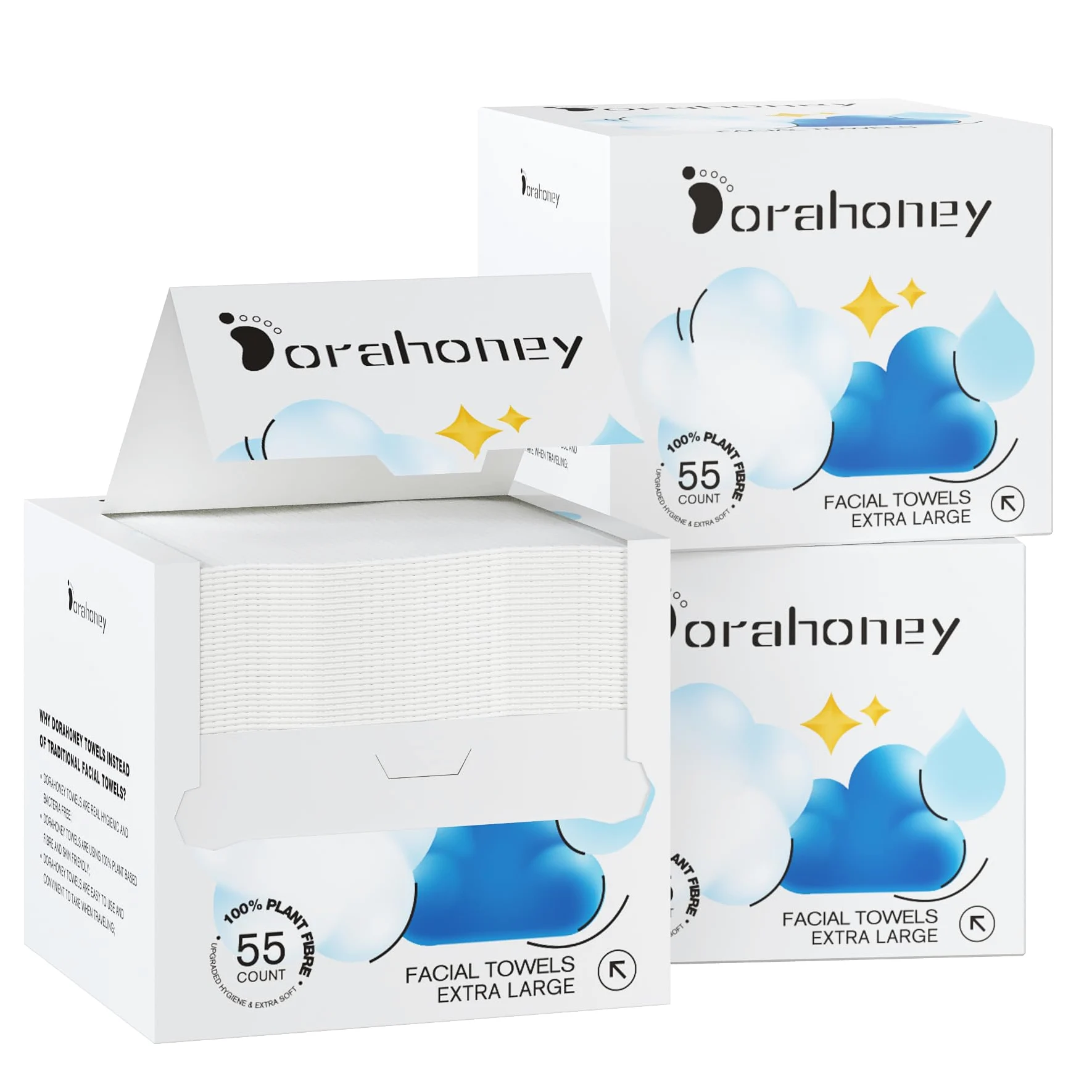 Toallas faciales desechables, toallas faciales extragrandes de 12 x 12 pulgadas, toallas faciales ultra suaves para pieles sensibles, toallitas secas desmaquillantes, 165 unidades (3 paquetes de 55)