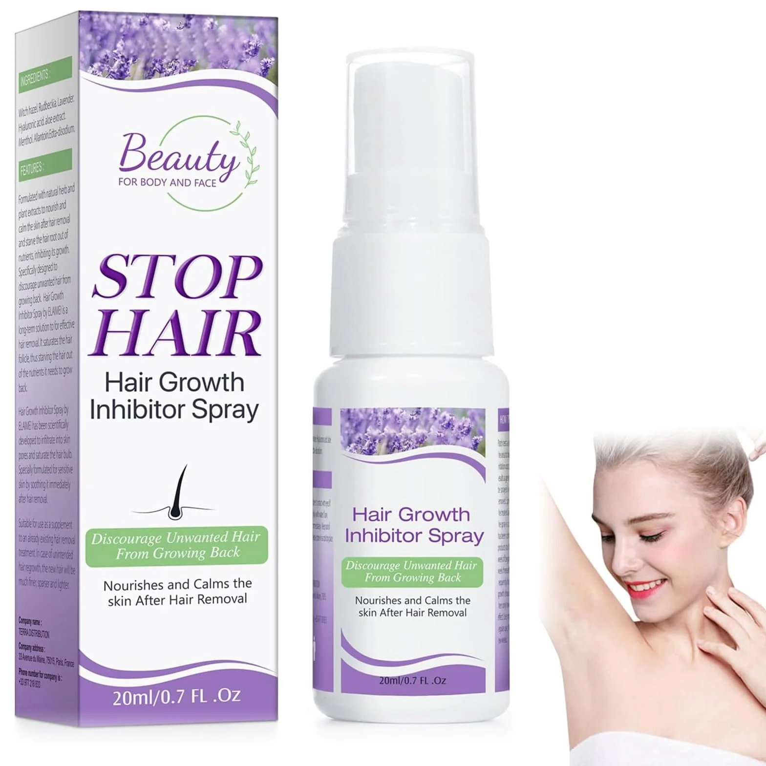 Spray Depilatorio Inhibidor del Crecimiento del Cabello, 20 ml