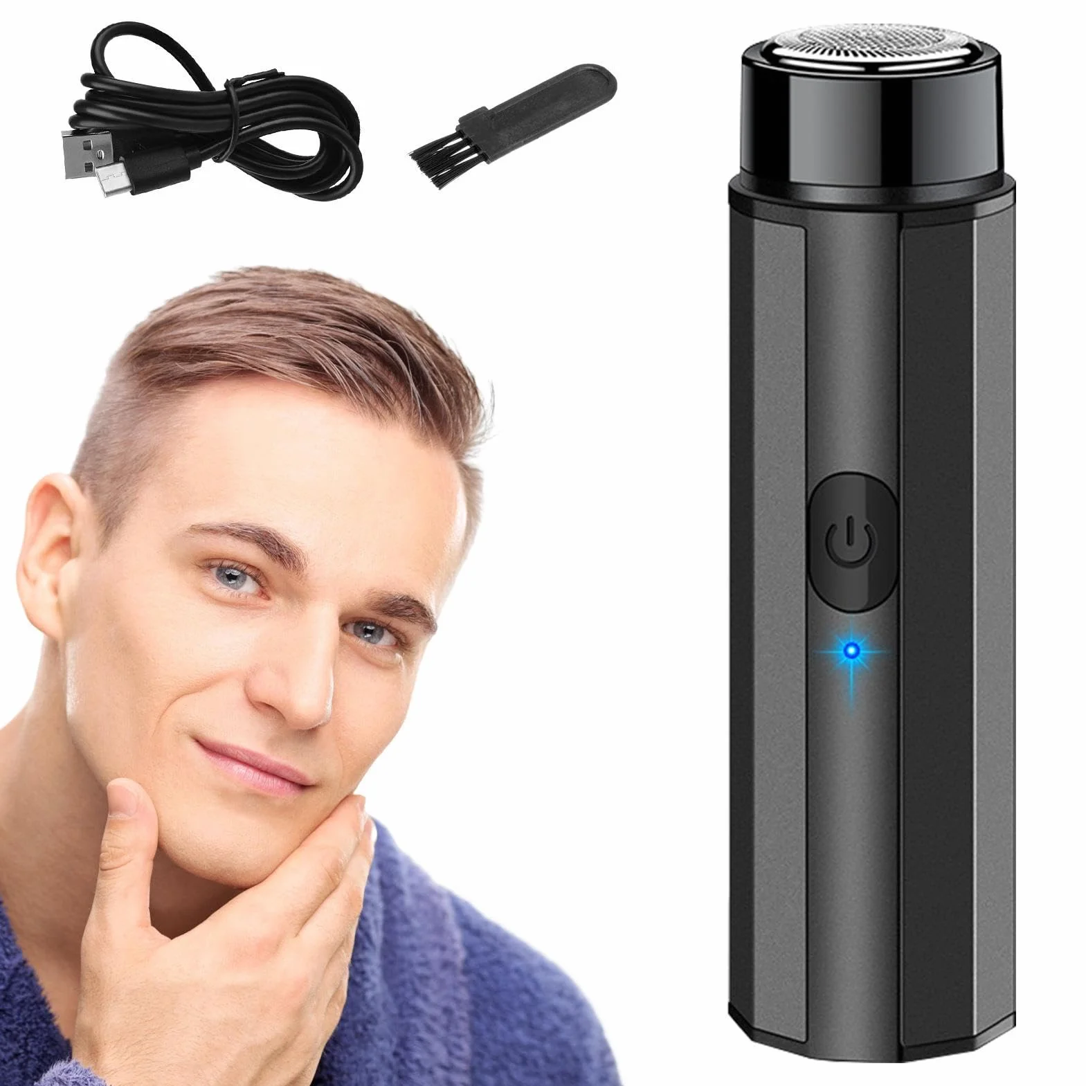Afeitadora eléctrica recargable por USB para barba uso en seco y húmedo portátil