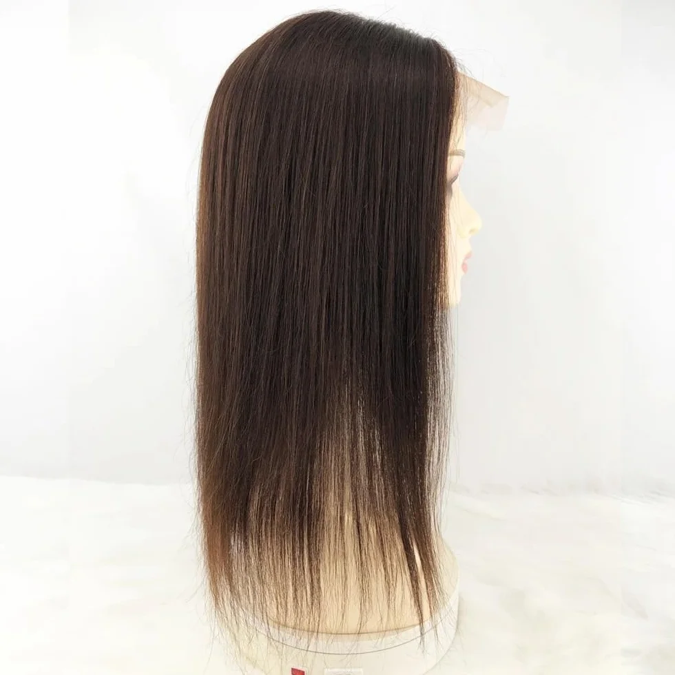 Postizos de cabello humano for mujer, base de encaje suizo de 5 x 5 pulgadas, densidad media, cobertura total, fijación con clips for Thinning Hair(Dark Brown,22inch)